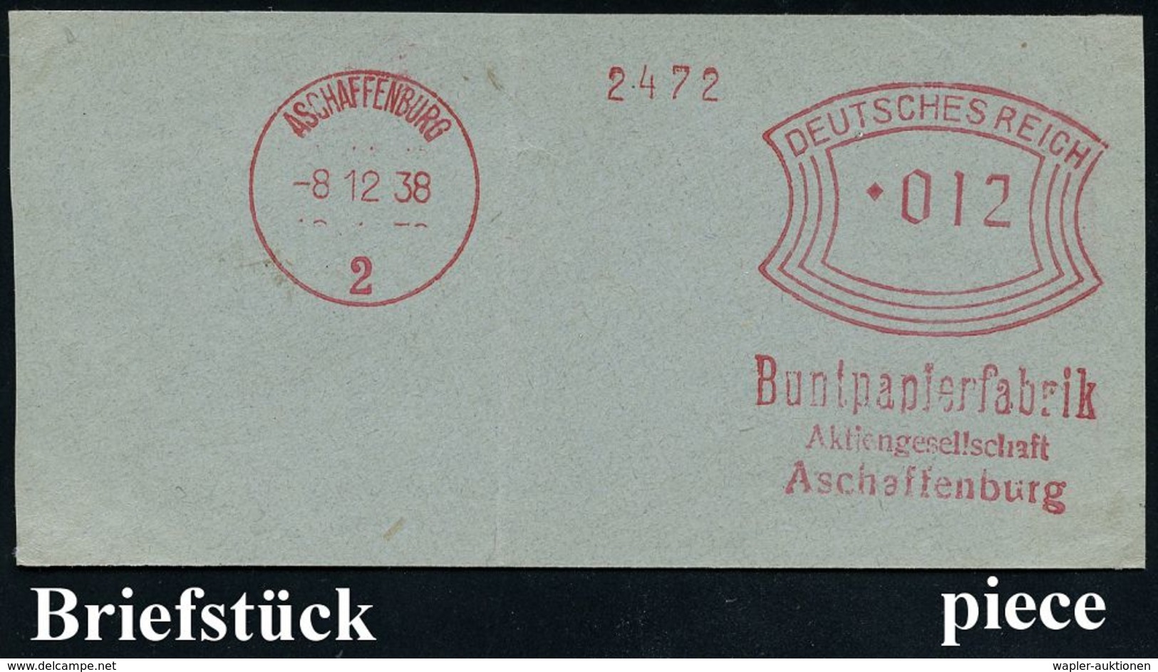 PAPIER / PAPIERVERARBEITUNG / ZELLSTOFF : ASCHAFFENBURG/ 2/ A-Z-P #bzw.# Buntpapierfabrik/ AG 1936/38 2 Verschiedene, Se - Non Classés
