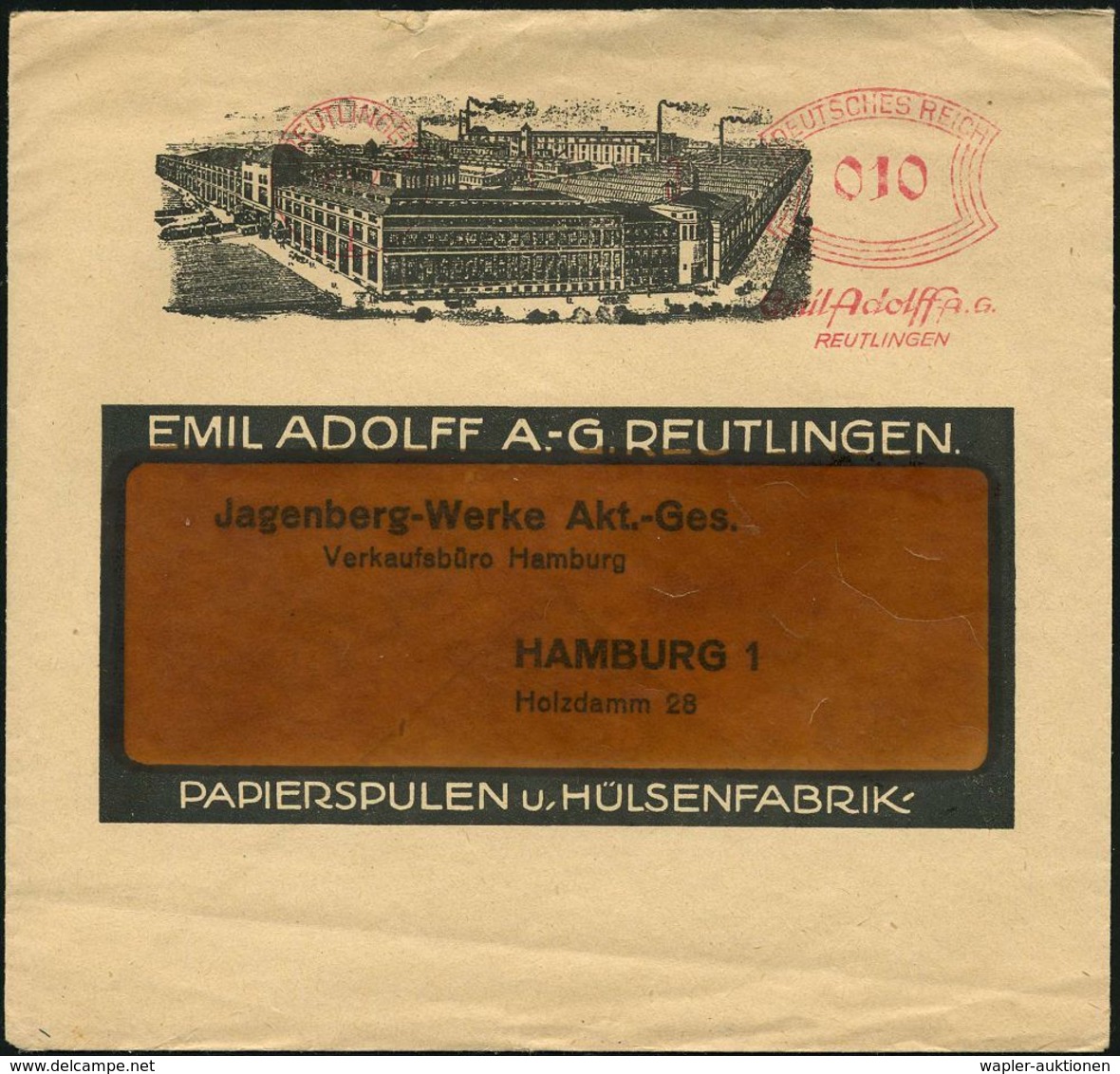 PAPIER / PAPIERVERARBEITUNG / ZELLSTOFF : REUTLINGEN/ 1/ Emil Adolff AG 1927 (2.5.) Früher AFS Mit Großer Zählnr. Klar A - Non Classificati