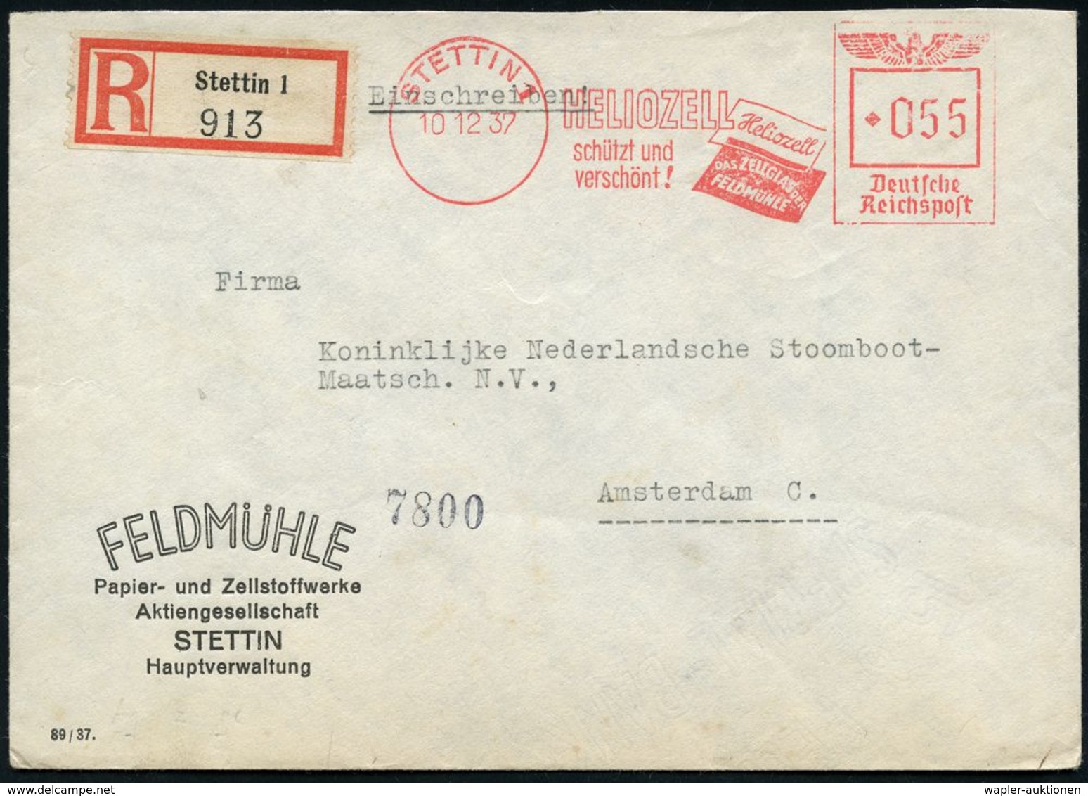 PAPIER / PAPIERVERARBEITUNG / ZELLSTOFF : STETTIN 1/ HELIOZELL/ Schützt U./ Verschönt!.. 1937 (10.12.) AFS 055 Pf. (Heli - Non Classés