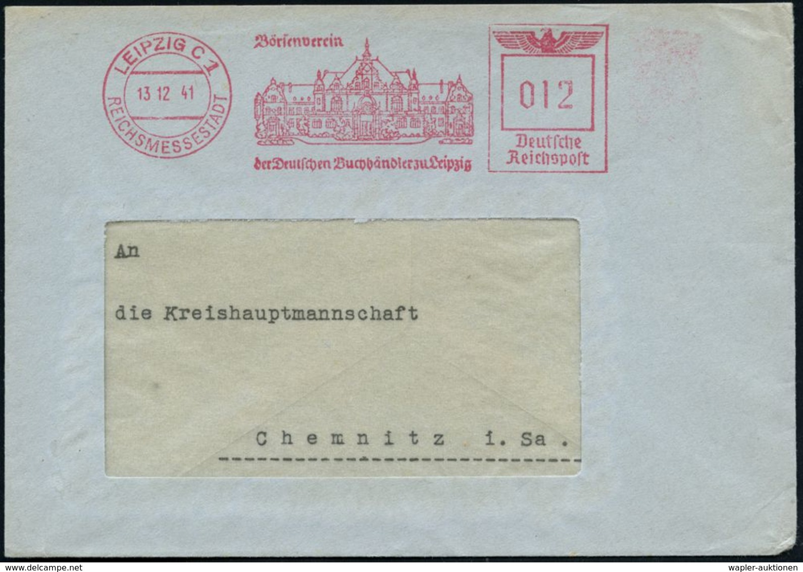 BUCH / BUCHBINDEN : LEIPZIG C1/ REICHSMESSESTADT/ Börsenverein/ Der Deutschen Buchhändler.. 1941 (13.12.) Seltener AFS = - Unclassified