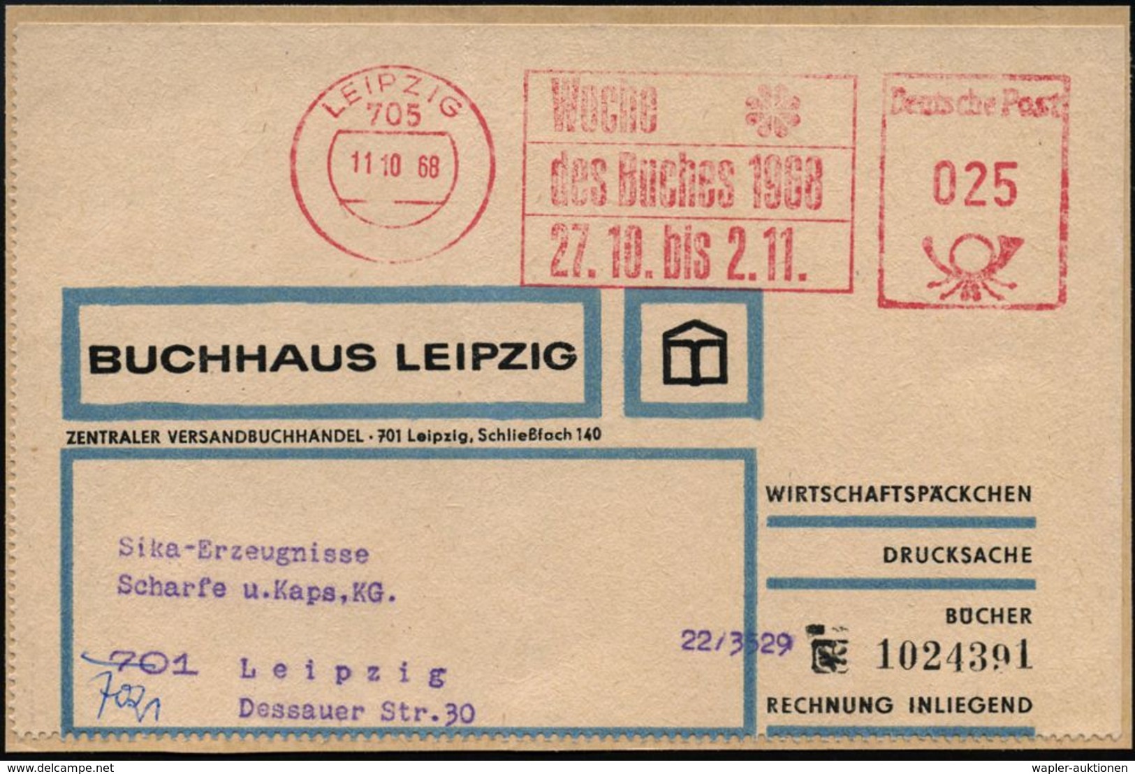 BUCH / BUCHBINDEN : 705 LEIPZIG/ Woche/ Des Buches 1968/ 27.10. Bis 2.11. 1968 (11.10.) Seltener AFS 025 Pf.= 3. Gew.Stu - Unclassified