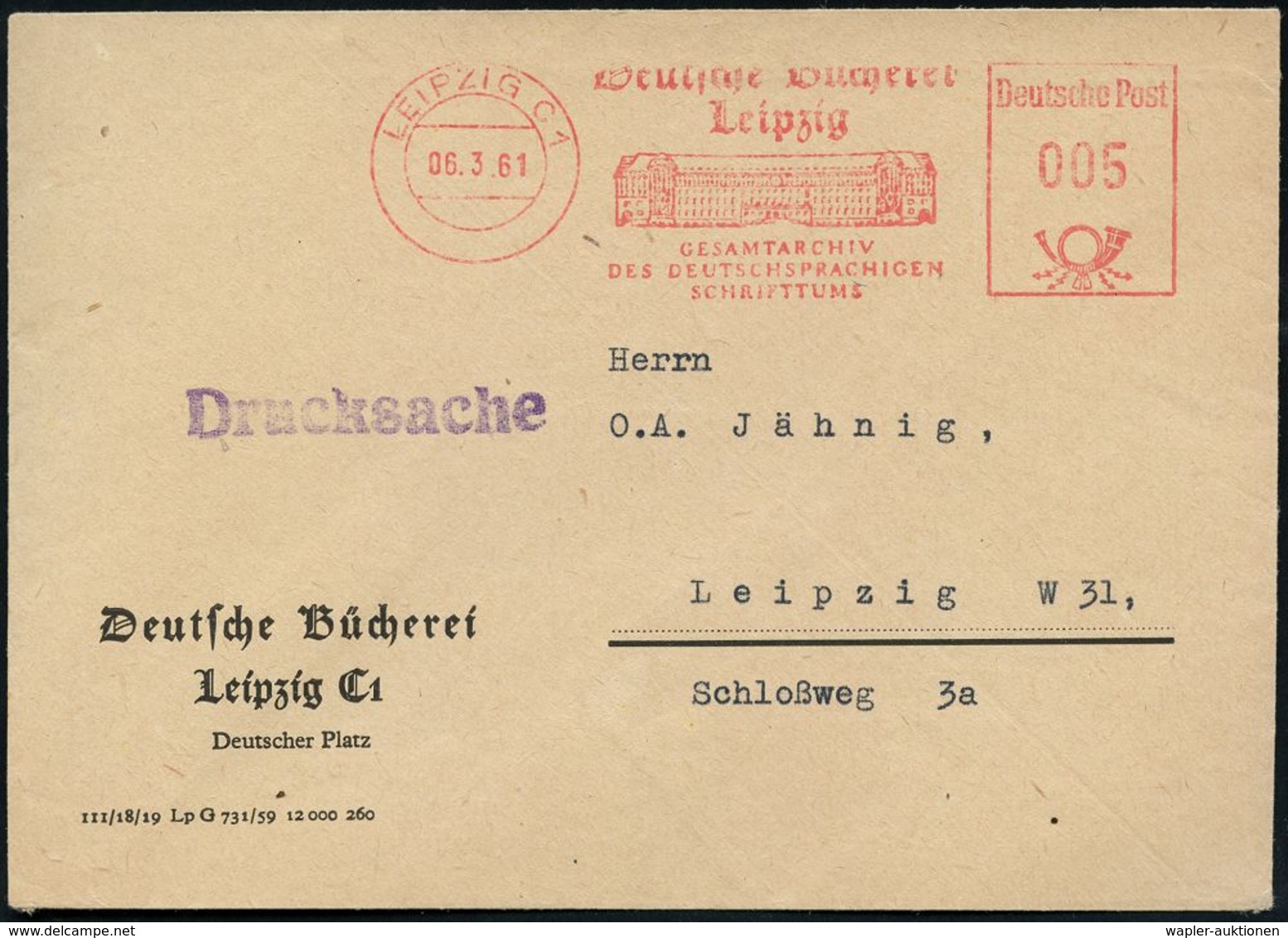 BIBLIOTHEK : LEIPZIG C1/ Deutsche Bücherei../ GESAMTARCHIV/ DES DEUTSCHSPRACH./ SCHRIFTTURM 1960 (Okt.) Roter AFS (Deuts - Ohne Zuordnung