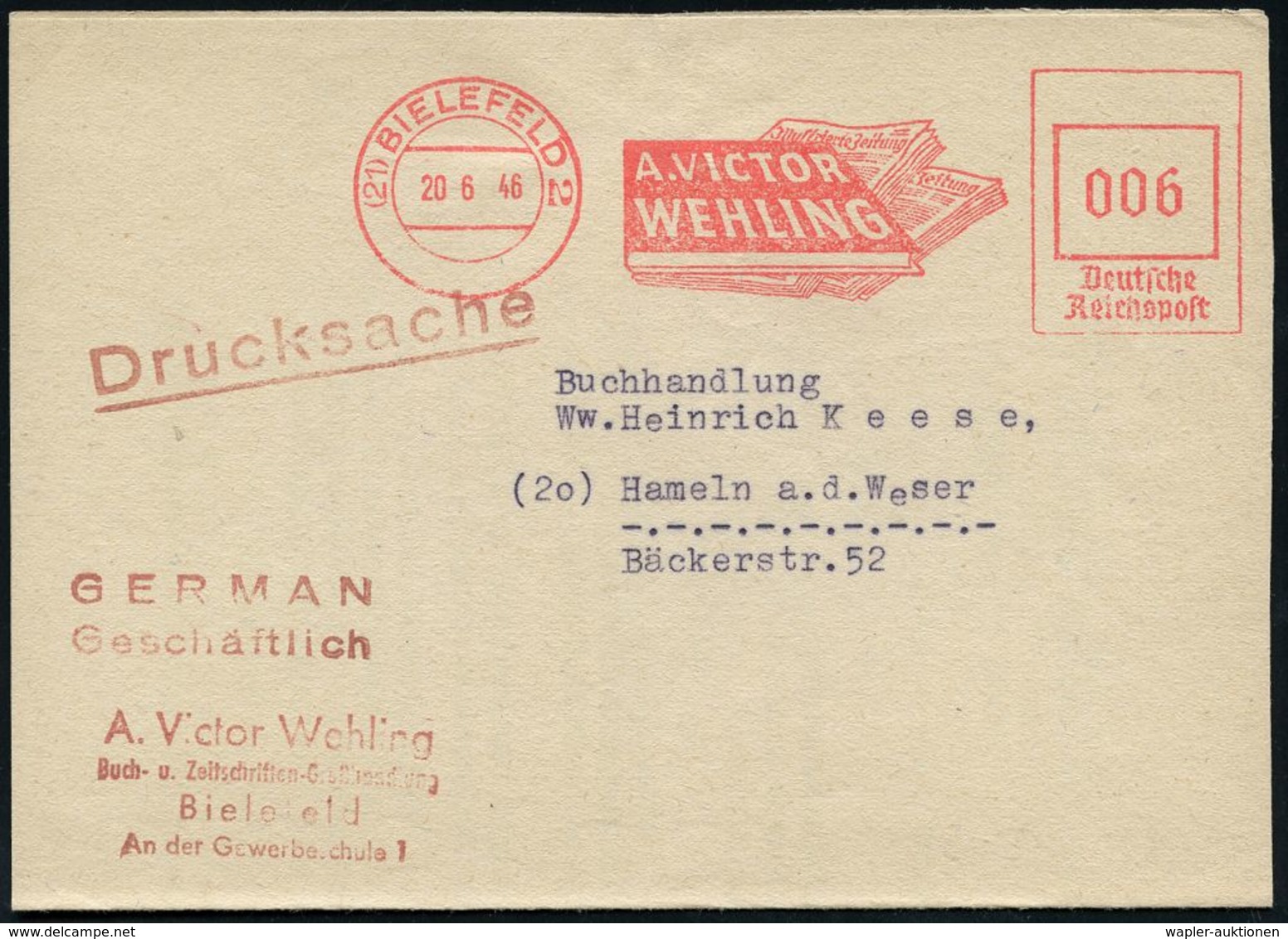 ZEITUNG / JOURNALISMUS / JOURNALISTEN : (21) BIELEFELD 2/ A.VICTOR/ WEHLING/ Jllustrierte Zeitung 1946/47 Aptierter AFS  - Ohne Zuordnung