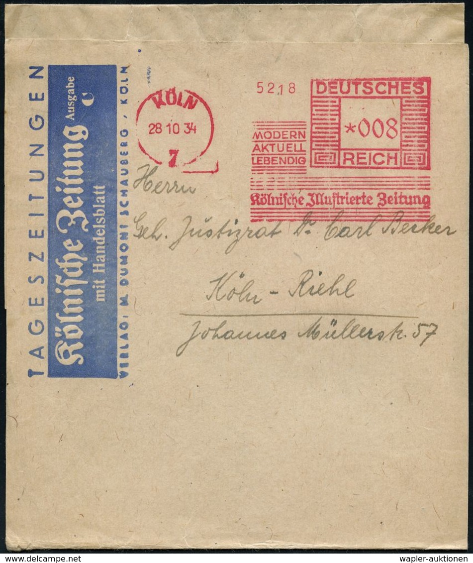 ZEITUNG / JOURNALISMUS / JOURNALISTEN : KÖLN/ 7/ ..Kölnische Jllustrierte Zeitung 1934 (28.10.) AFS 008 Pf. Auf Zeitungs - Ohne Zuordnung