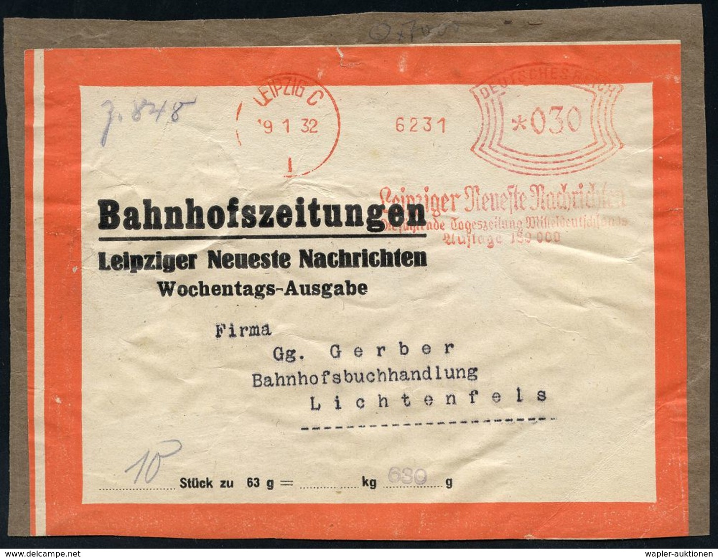 ZEITUNG / JOURNALISMUS / JOURNALISTEN : LEIPZIG C/ 1/ Leipziger Neueste Nachrichten../ Auflage 180000 1932 (19.1.) AFS 0 - Ohne Zuordnung