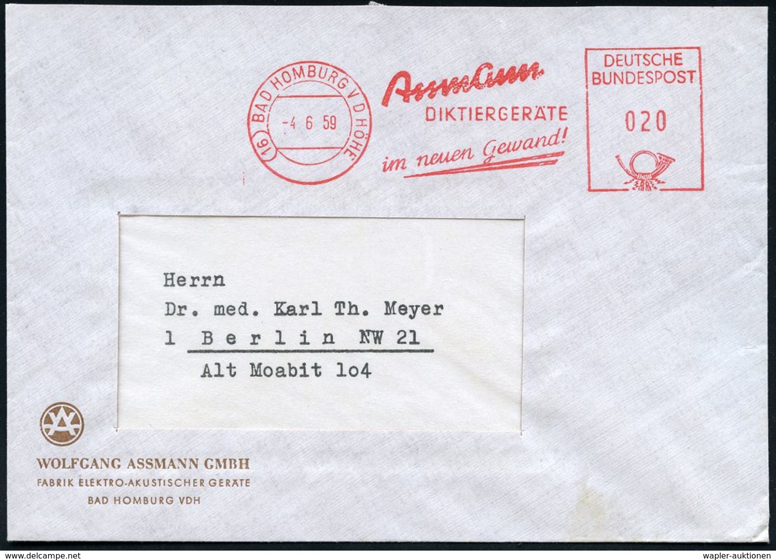 BÜRO / SCHREIBGERÄTE / SCHREIBMASCHINE : (16) BAD HOMBURG V D HÖHE/ Assmann/ DIKTIERGERÄTE/ Im Neuen Gewand! 1959 (4.6.) - Non Classés