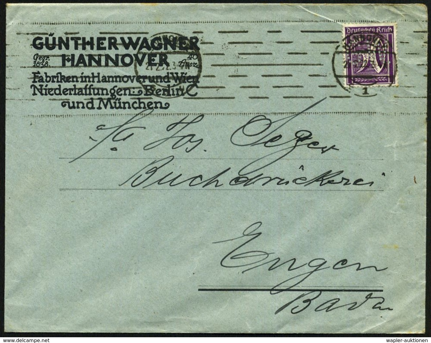 BÜRO / SCHREIBGERÄTE / SCHREIBMASCHINE : HANNOVER/ S1u 1922 (21.2.) Bd.MaSt Auf 50 Pf. Ziffer Mit Firmenlochung: "G. W." - Unclassified