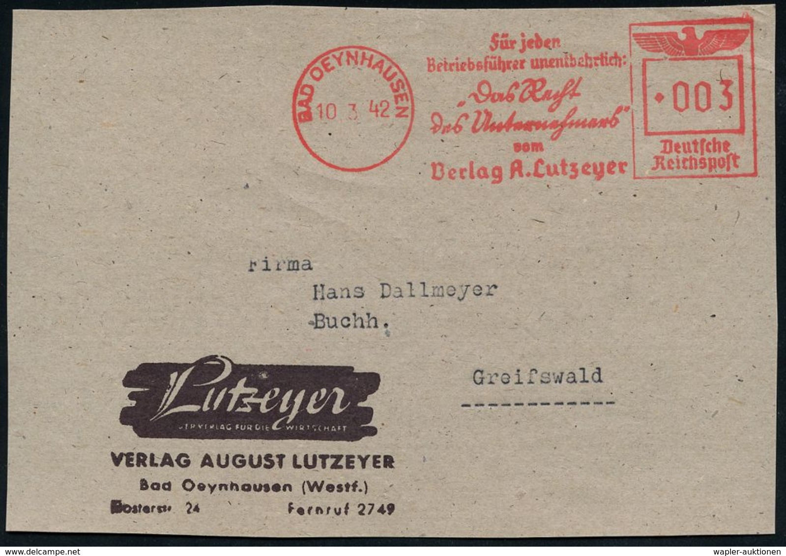 SÜTTERLIN : BAD OEYNHAUSEN/ Für Jeden/ Betriebsführer../ "Das Recht/ Des Unternehmers"/ Vom/ Verlag A.Lutzeyer 1942 (10. - Non Classés