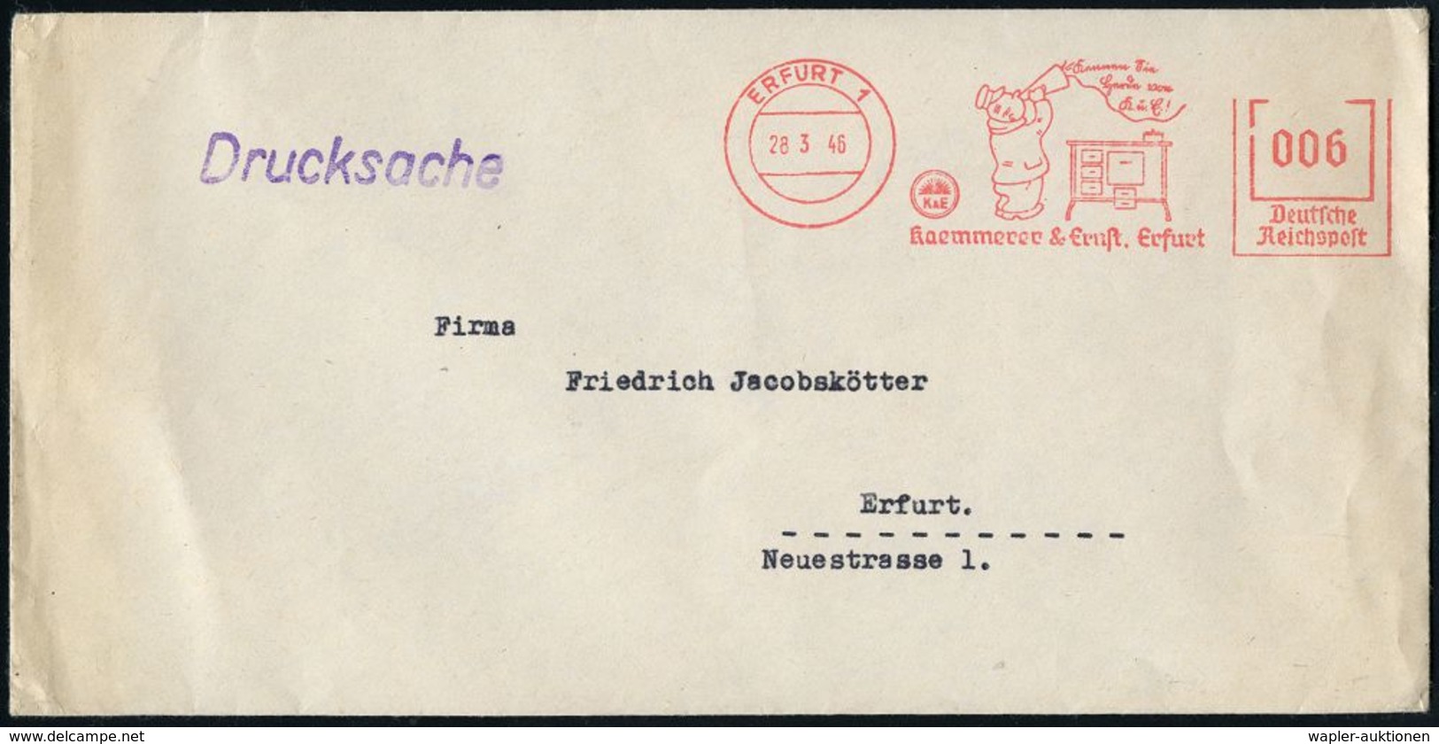 SÜTTERLIN : ERFURT 1/ Kennen Sie/ Herde Von/ K & E !/ Kaemmerer & Ernst.. 1946 (28.3.) Apzierter AFS Francotyp "Reichsad - Non Classés