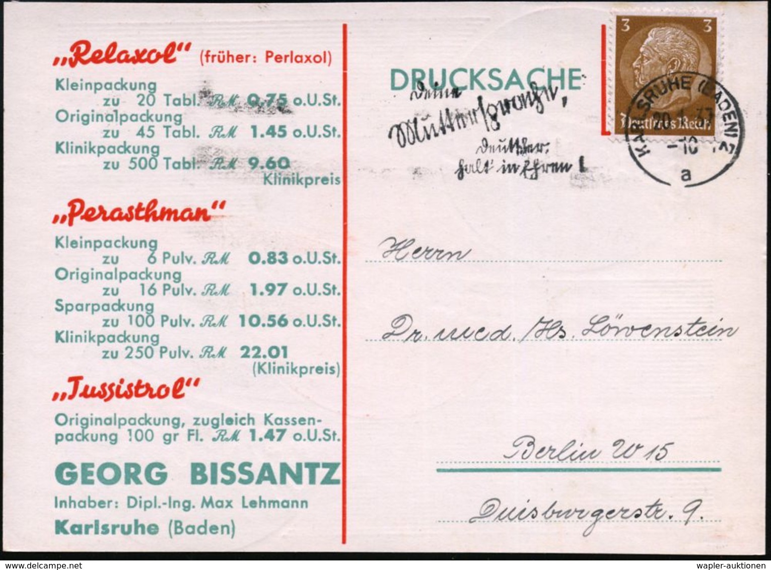SÜTTERLIN : KARLSRUHE (BADEN) 2/ A/ Deine/ Mittersprache,/ Deutscher/ Halt In Ehren! 1937 (20.1.) MWSt, Text Kompl. In S - Unclassified