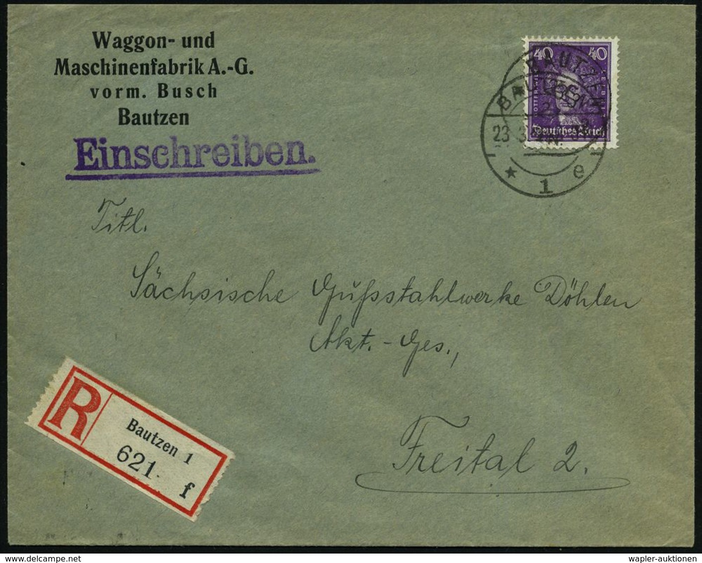 EISENBAHN-INDUSTRIE / LOK- & WAGGON-HERSTELLER : BAUTZEN/ *1e 1927 (Juli) 1K-Brücke Auf 40 Pf. Leibnitz, EF = Mathematik - Treni