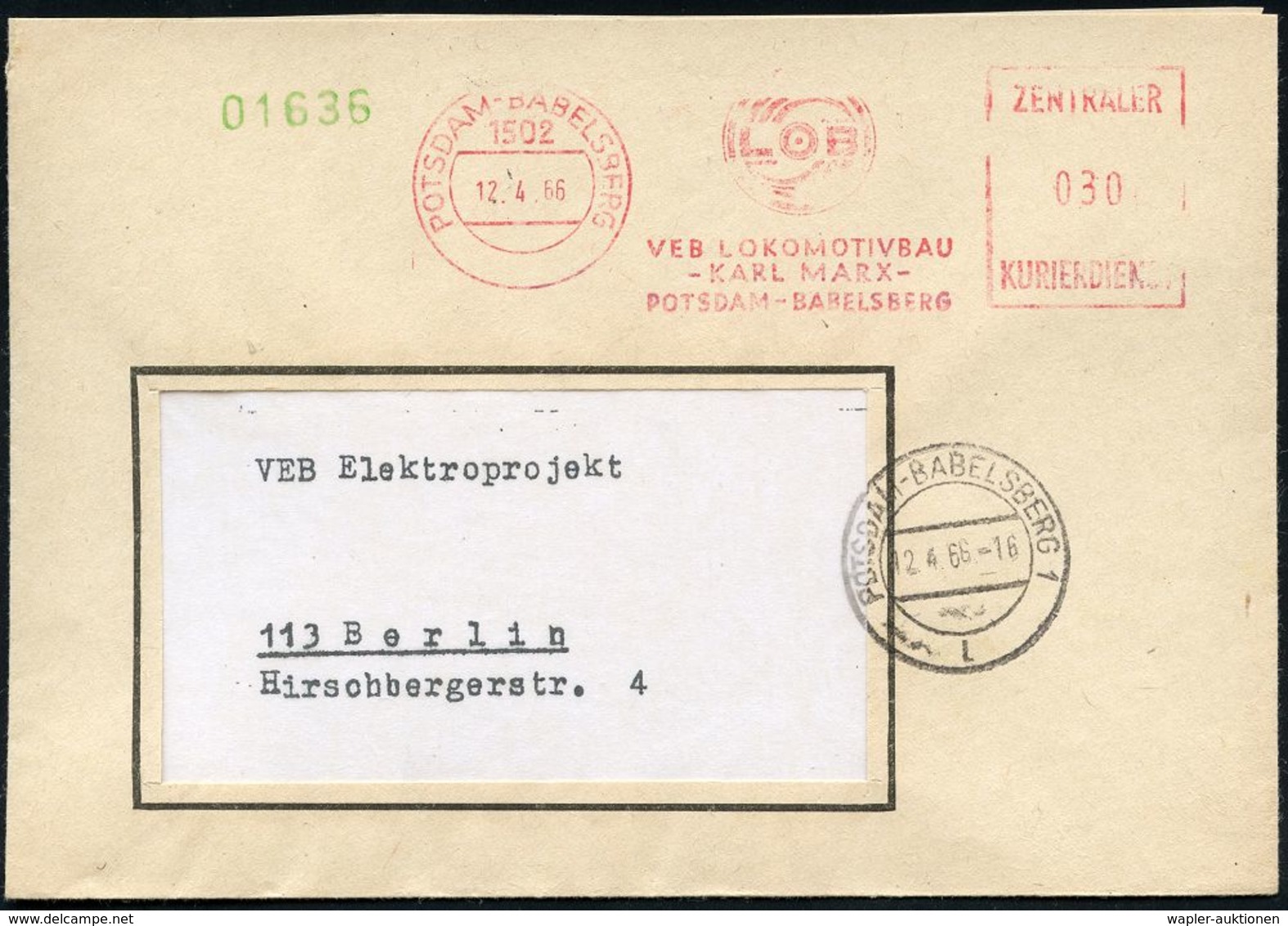 EISENBAHN-INDUSTRIE / LOK- & WAGGON-HERSTELLER : 1502 POTSDAM-BABELSBERG / VEB LOKOMOIVBAU/ KARL MARX../ ZKD 1966 (12.4. - Treni