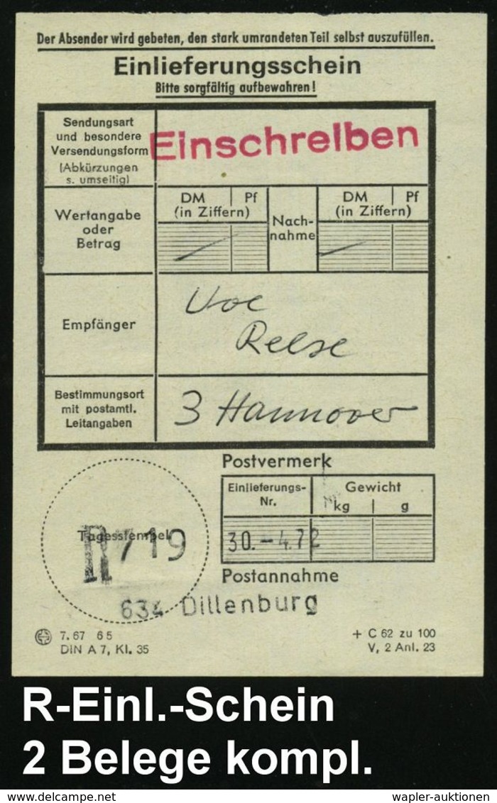 LOKOMOTIVEN & WAGGON-MOTIVE : 634 DILLENBURG/ Abschied/ Vom/ Dampfbetrieb.. 1972 (30.4.) SSt = Dampflok + Sonder-RZ: 634 - Trains