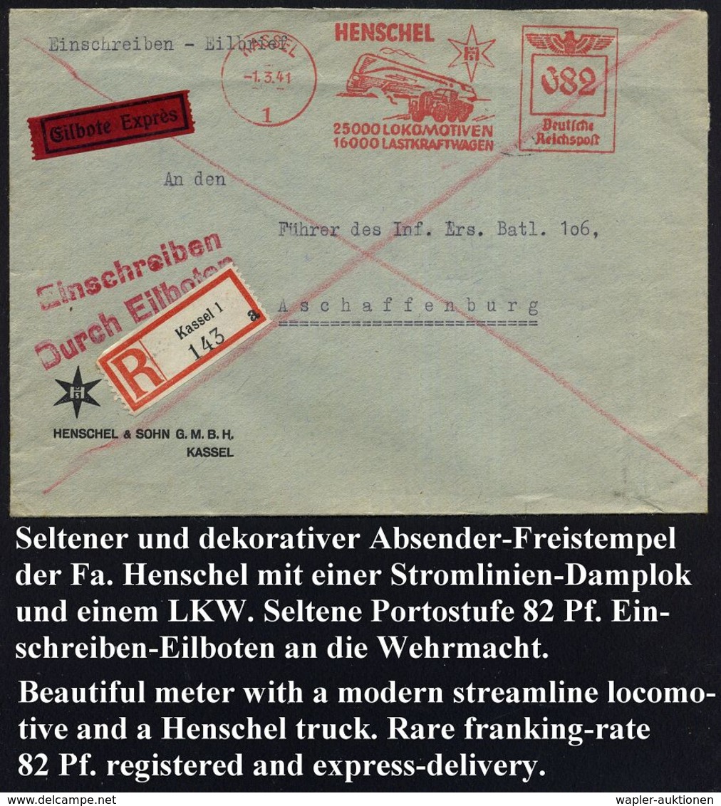 LOKOMOTIVEN & WAGGON-MOTIVE : KASSEL/ 1/ HENSCHEL/ 25000 LOKOMOTIVEN/ 16000 LASTKRAFTWAGEN 1941 (1.3.) Seltener, Dekorat - Trains