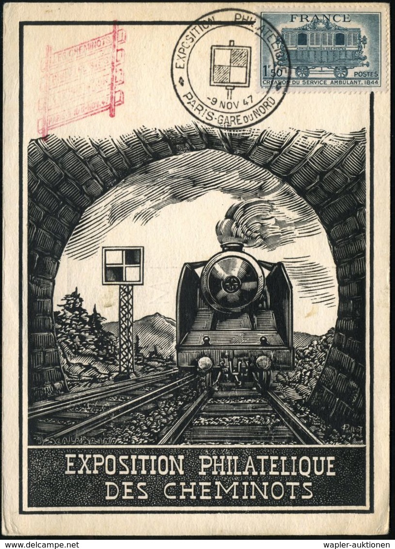LOKOMOTIVEN & WAGGON-MOTIVE : FRANKREICH 1947 (9.11.) 1,50 F. "100 Jahre Mobile Bahnpostämter" = 1. Bahnpost-Waggon Pari - Trains