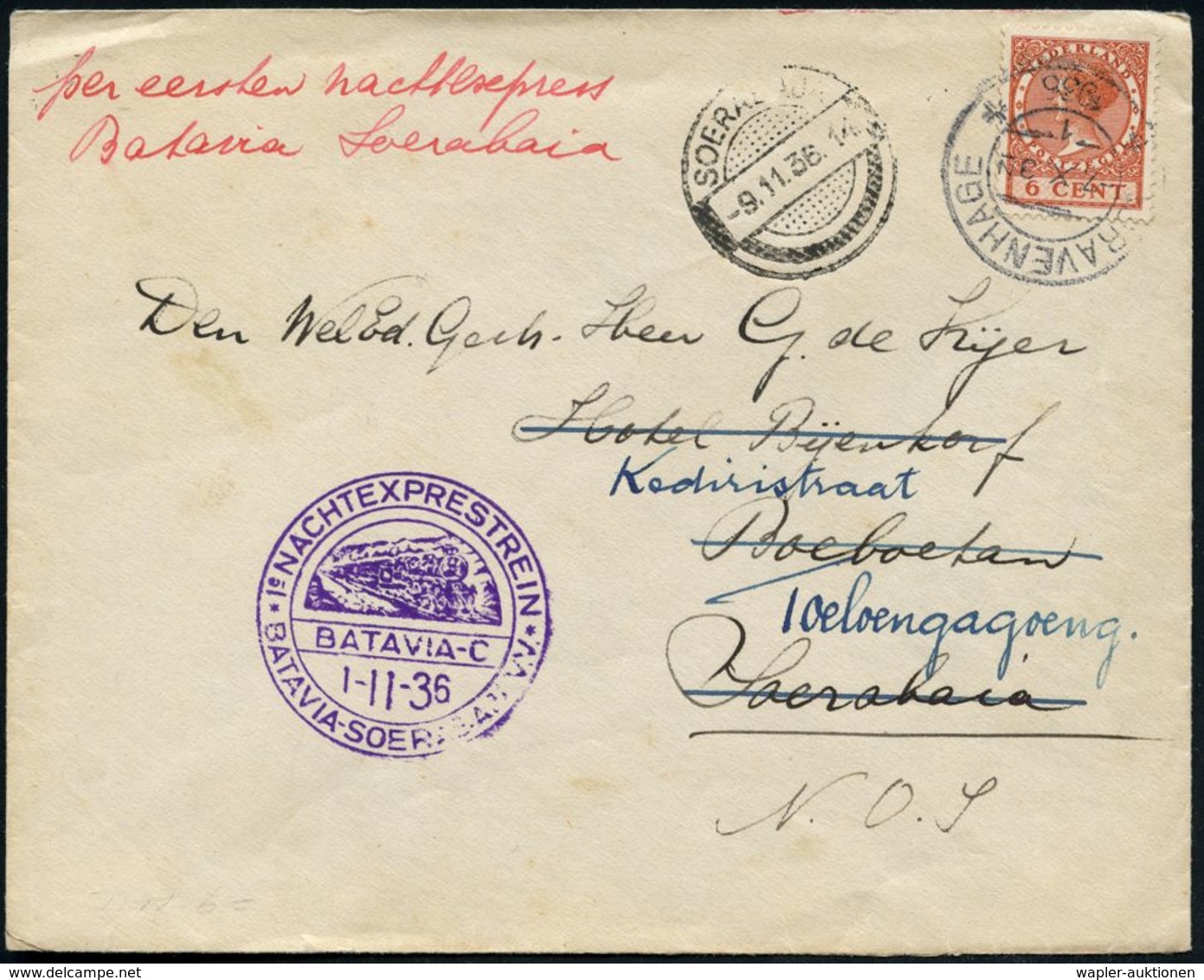 LOKOMOTIVEN & WAGGON-MOTIVE : NIEDERLANDE /  NIEDERL.INDIEN 1936 (7.10./1.11.) 6 C. Juliana, EF, 2K-Steg: S'GRAVENHAGE/1 - Eisenbahnen