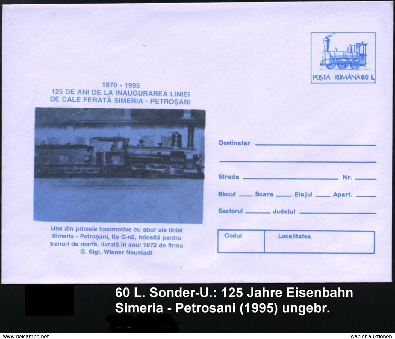 EISENBAHN-JUBILÄEN & SONDERFAHRTEN : RUMÄNIEN 1995 60 L. Sonder-U. Lokomotive, Blau: "125 Jahre Eisenbahn Simeria - Petr - Eisenbahnen