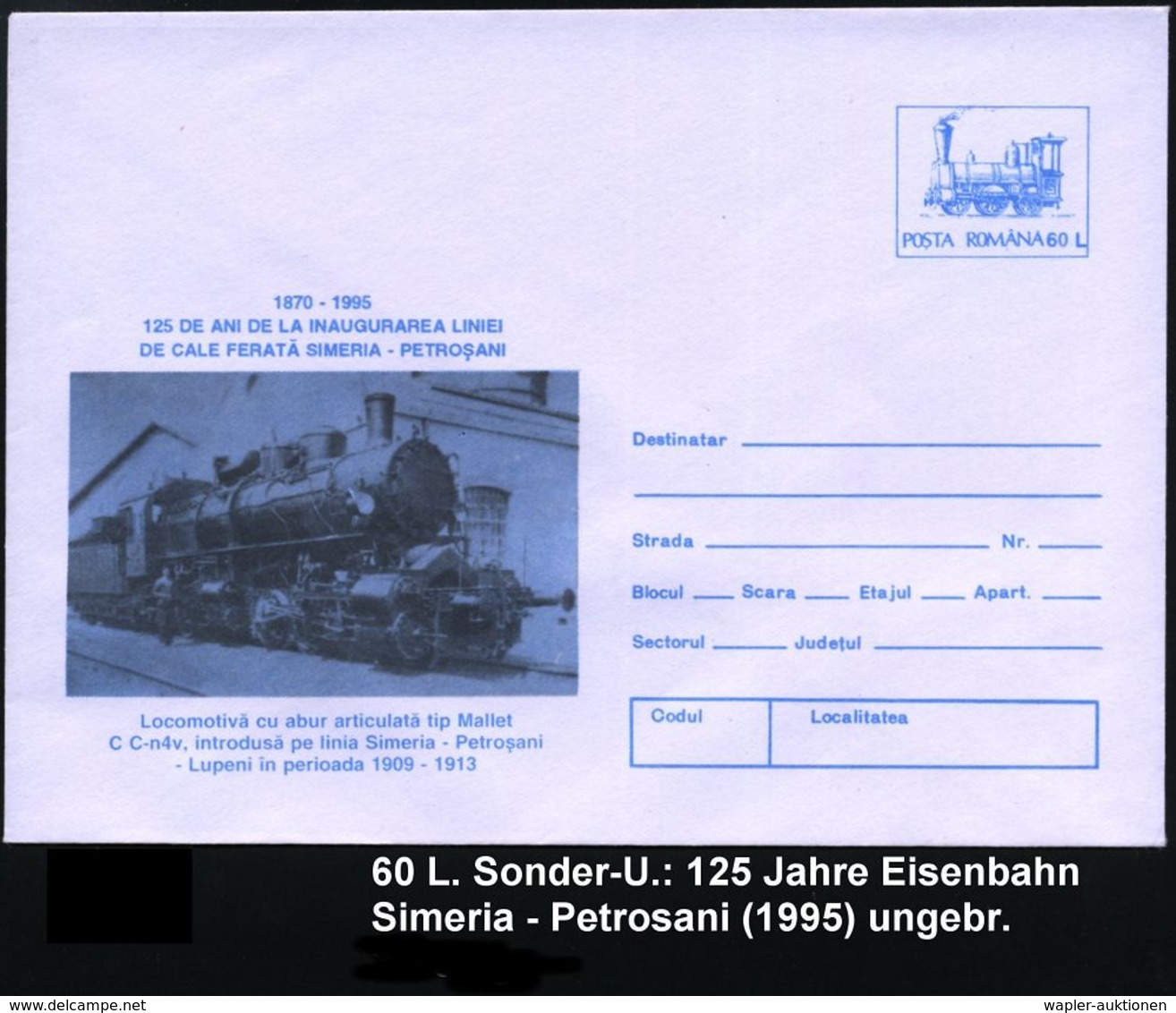 EISENBAHN-JUBILÄEN & SONDERFAHRTEN : RUMÄNIEN 1995 60 L. Sonder-U. Lokomotive, Blau: "125 Jahre Eisenbahn Simeria - Petr - Trains