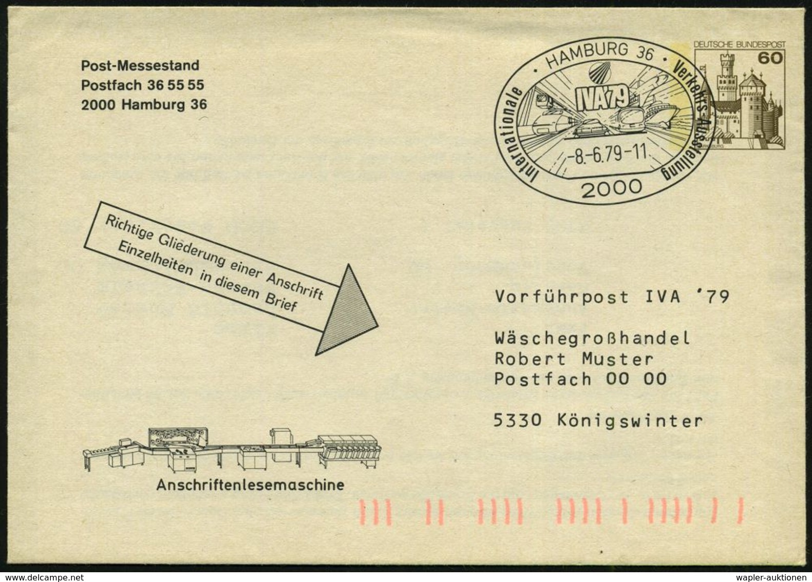 TRANSPORT- & VERKEHRS-AUSSTELLUNGEN / VERKEHRSKONGRESSE : 5330 Königswinter 1979 (8.6.) Postamtl. IVA-Vorführ-Bf. PU 60  - Trains