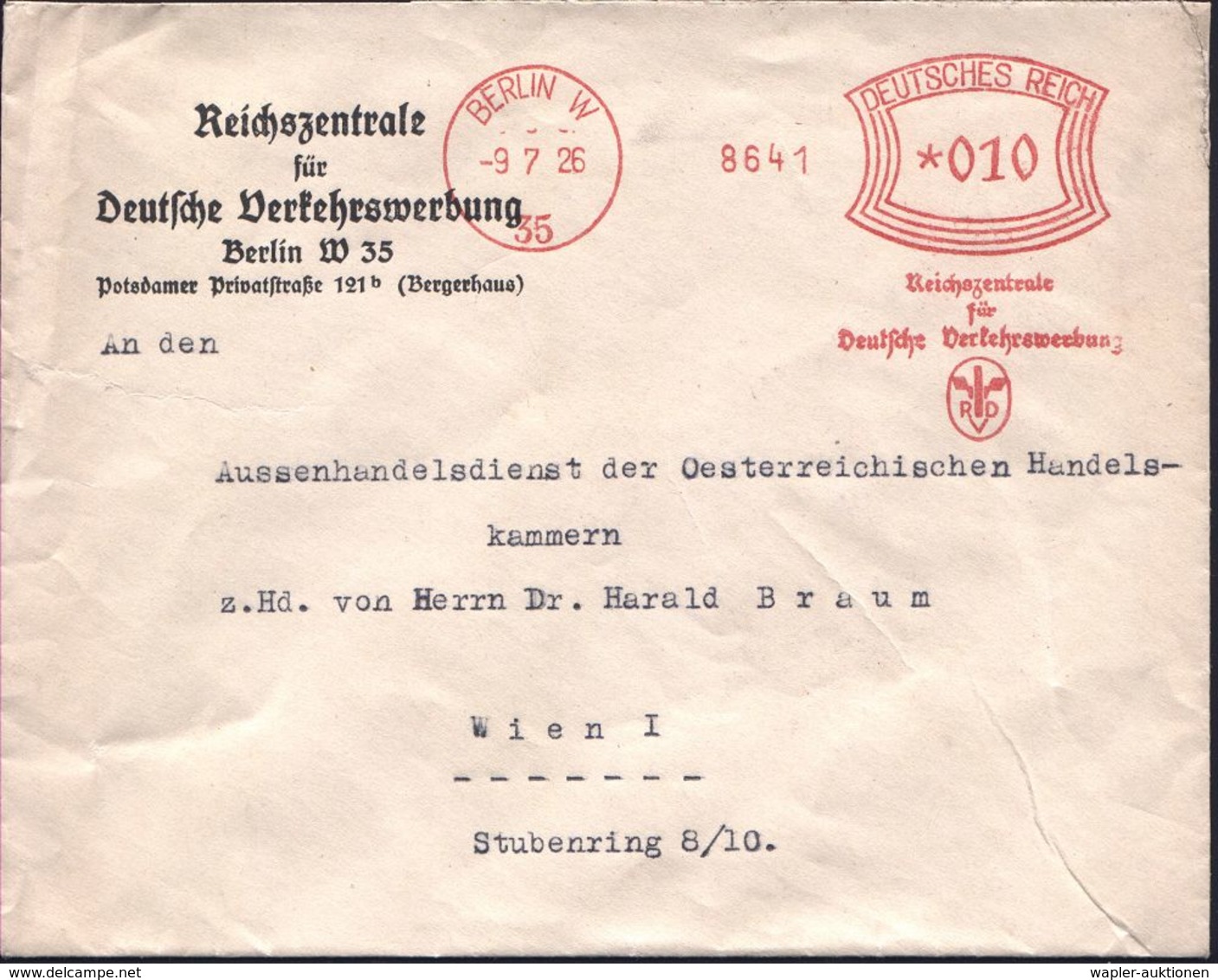 EISENBAHN-GESELLSCHAFTEN / REICHSBAHN / BUNDESBAHN : BERLIN W/ 35/ Reichszentrale/ Für/ Deutsche Verkehrswerbung/ RDV 19 - Treni