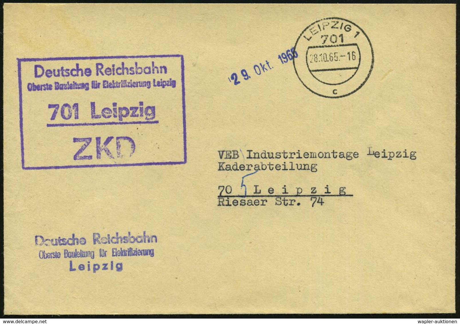 EISENBAHN-GESELLSCHAFTEN / REICHSBAHN / BUNDESBAHN : 701 Leipzig/ ZKD/ Deutsche Reichsbahn/ Oberste Bauleitung Für Elekt - Trains