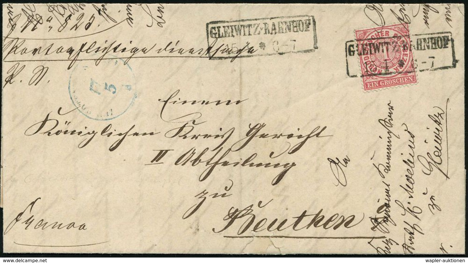 BAHNHOF / BAHNHOFS-POSTÄMTER : GLEIWITZ-BAHNHOF/ * 1870 (15.1.) Nachverwendeter Preuss. Ra.2 (Feu.1133) Klar Auf EF NDP  - Treinen