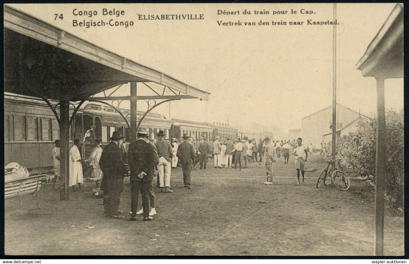 BAHNHOF / BAHNHOFS-POSTÄMTER : BELGISCH-KONGO 1925 (25.IX.) 15 C. BiP Palme, Blaugrün: Bahnhof Elisabethville, Zug Nach  - Eisenbahnen
