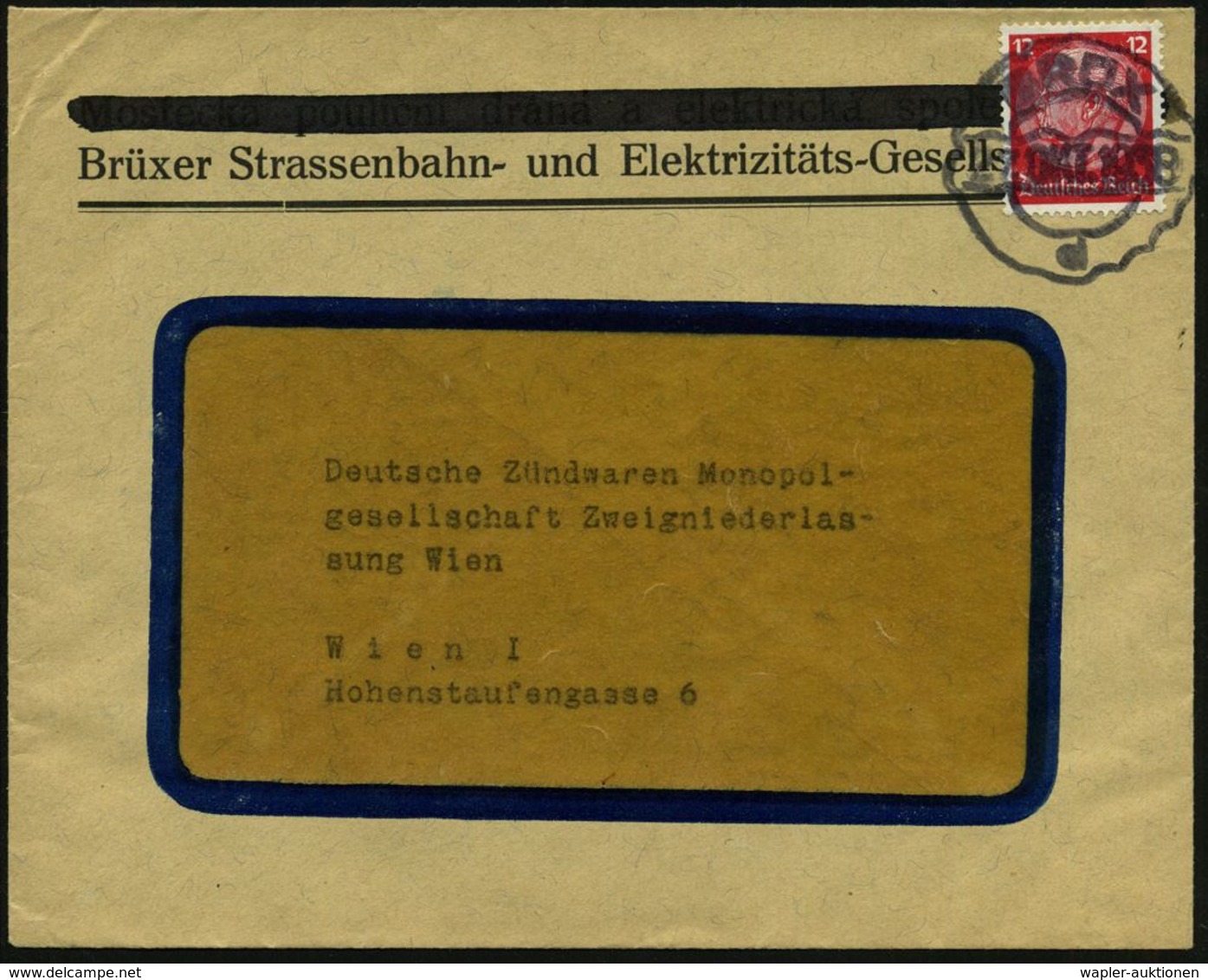 STRASSENBAHN / TRAM : BRÜX/ D 1938 (27.10.) Notstempel = Sudetenbesetzung! Auf Firmen-Bf: Brüxer Strassenbahn- U. Elektr - Tranvie