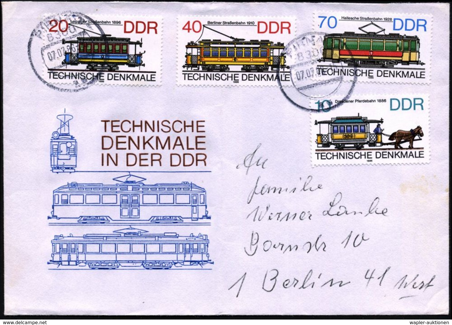 STRASSENBAHN / TRAM : D.D.R. 1986 (7.2.) Histor. Straßenbahnen, Kompl. Satz Auf Entspr. SU., Bedarf (Mi.3015/18) - Tramways