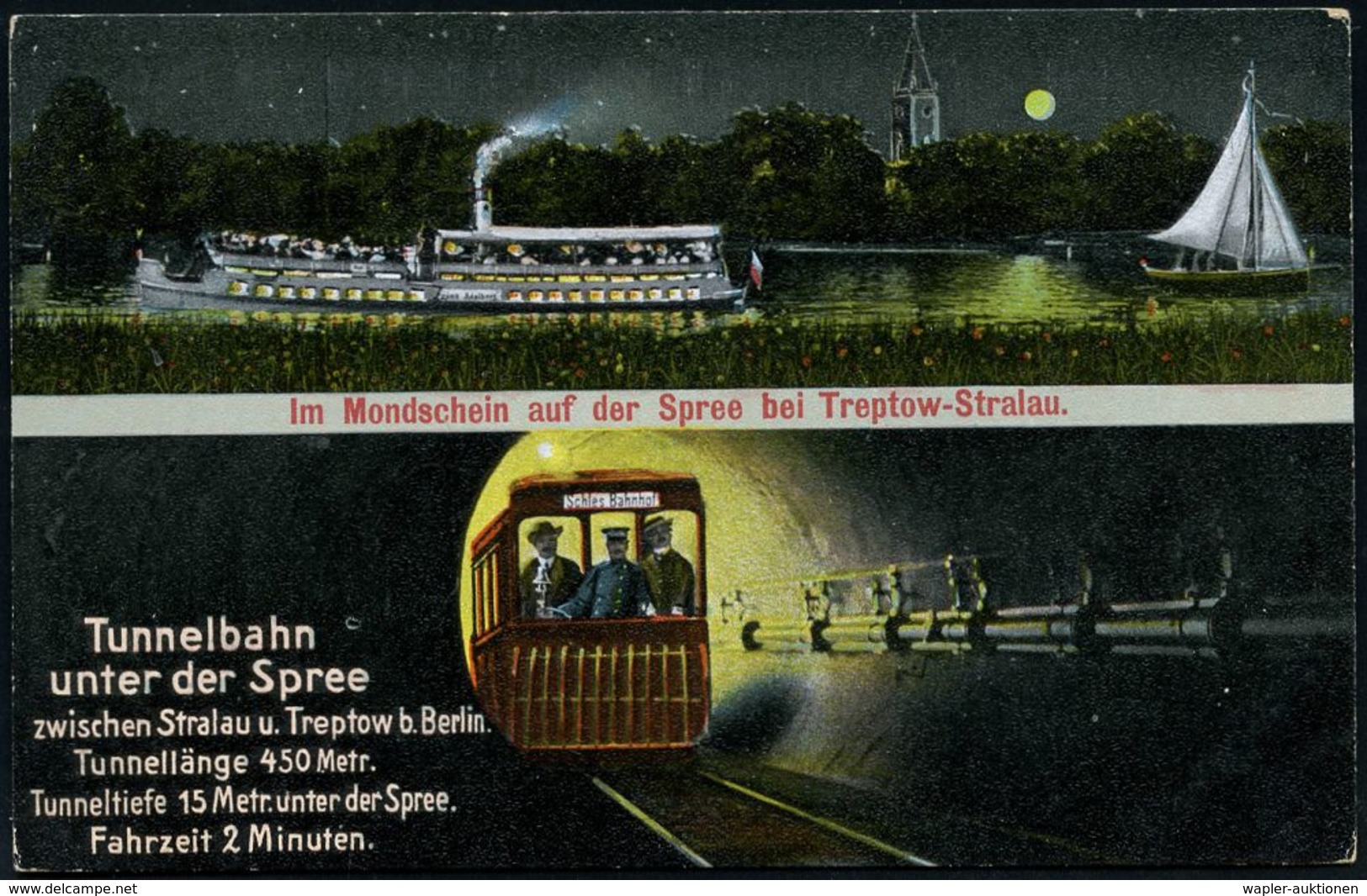 UNTERGRUNDBAHN /U-BAHN : Berlin-Treptow-Stralau 1909/15 6 Verschiedene S/w.- Bzw. Color-Foto-Ak.: Tunnelbahn Unter Der S - Treni