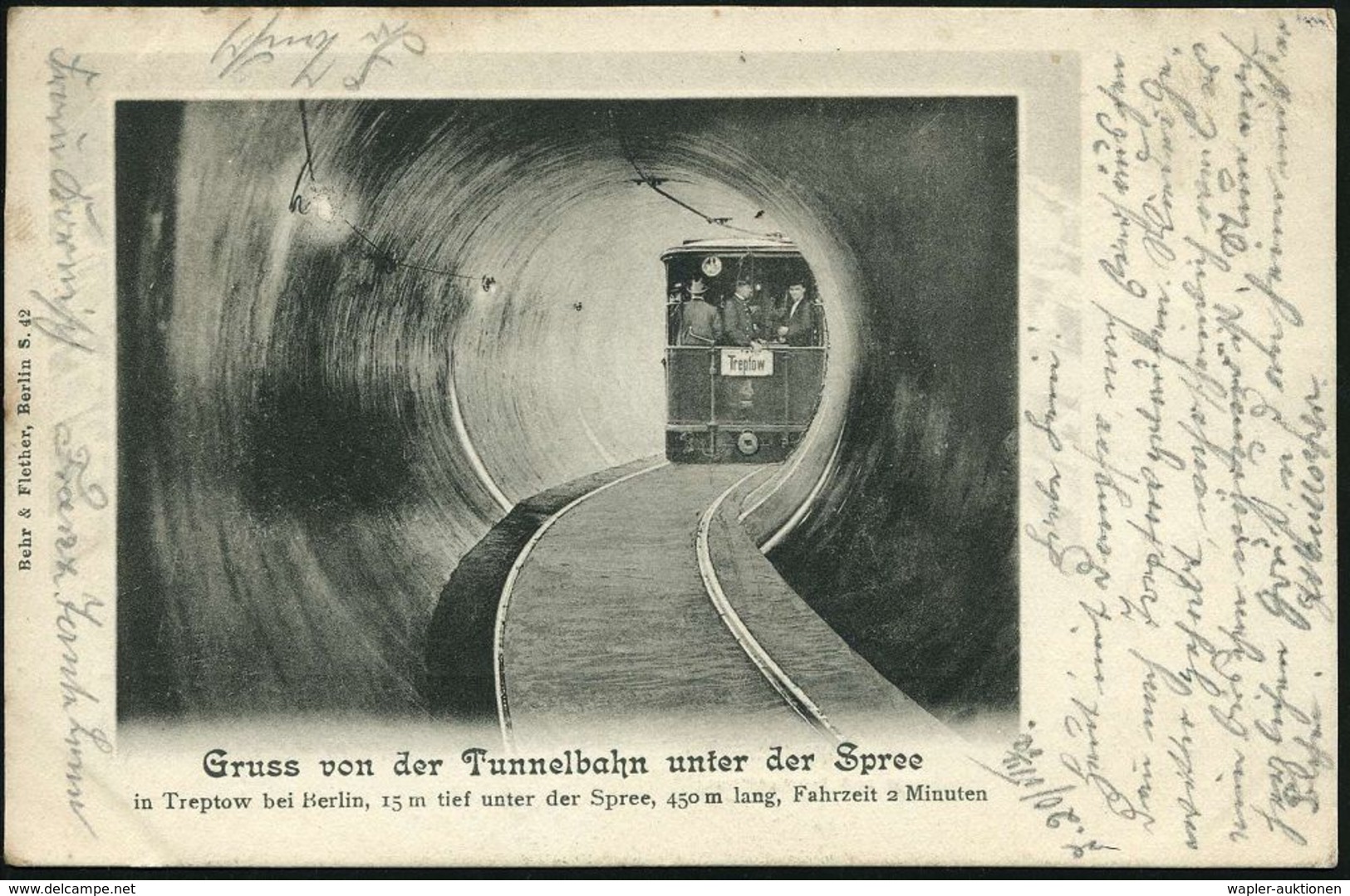 UNTERGRUNDBAHN /U-BAHN : Berlin-Treptow-Stralau 1902 (20.8.) 3 Verschiedene S/w.-Foto-Ak.: Gruss Von D. Tunnelbahn Unter - Eisenbahnen