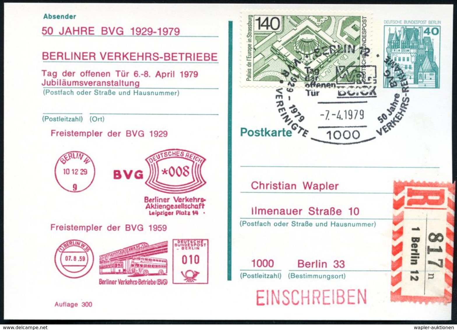 UNTERGRUNDBAHN /U-BAHN : 1000 BERLIN 12/ VVR-/ Berek/ 1929-1979/ VEREINIGTE VERKEHRS-REKLAME.. 1979 (7.4.) SSt = Ges. Fü - Treni
