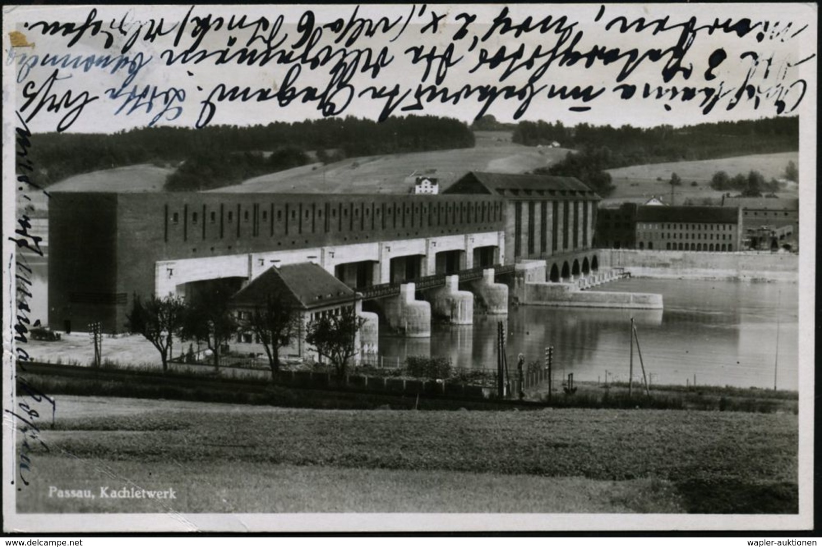 WASSER-ENERGIEERZEUGUNG / TALSPERREN : PASSAU 2/ C 1929 (21.8.) Bayer. 2K Auf S/w.-Foto-Ak.: Kachletwerk = Donau-Stau- U - Eau