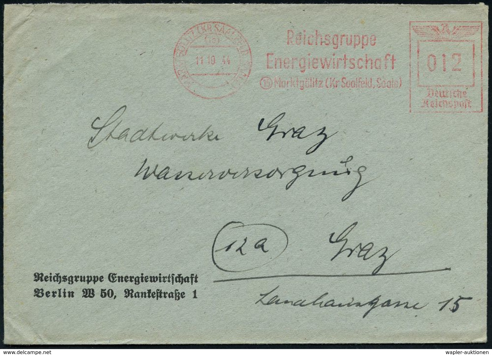 KRAFTWERKE / ENERGIEERZEUGUNG : MARKTGÖLITZ (KR SAALFELD)/ Reichsgruppe/ Energiewrtschaft/ (15) Marktgölitz.. 1944 (11.1 - Altri & Non Classificati