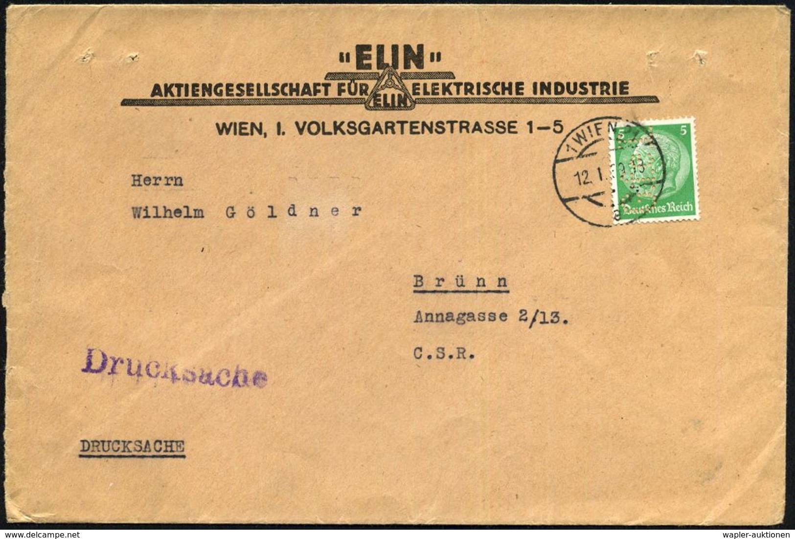 ELEKTRIZITÄT / ELEKTROTECHNIK / ANWENDUNG : 1 WIEN 21/ A 1939 (12.1.) Ehem. österr. 1K-Brücke Auf EF 5 Pf. Hindenbg. Mit - Electricity