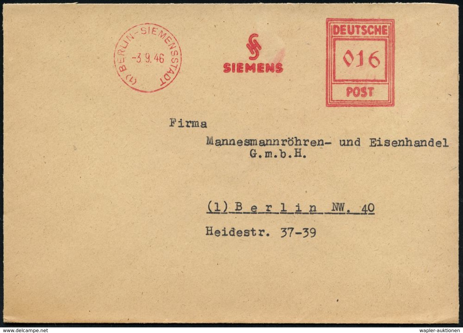 SIEMENS & HALSKE / SIEMENS-SCHUCKERT / SIEMENS-TÖCHTER : (1) BERLIN-SIEMENSSTADT/ SH/ SIEMENS 1946 (3.9.) AFS Francotyp  - Elettricità