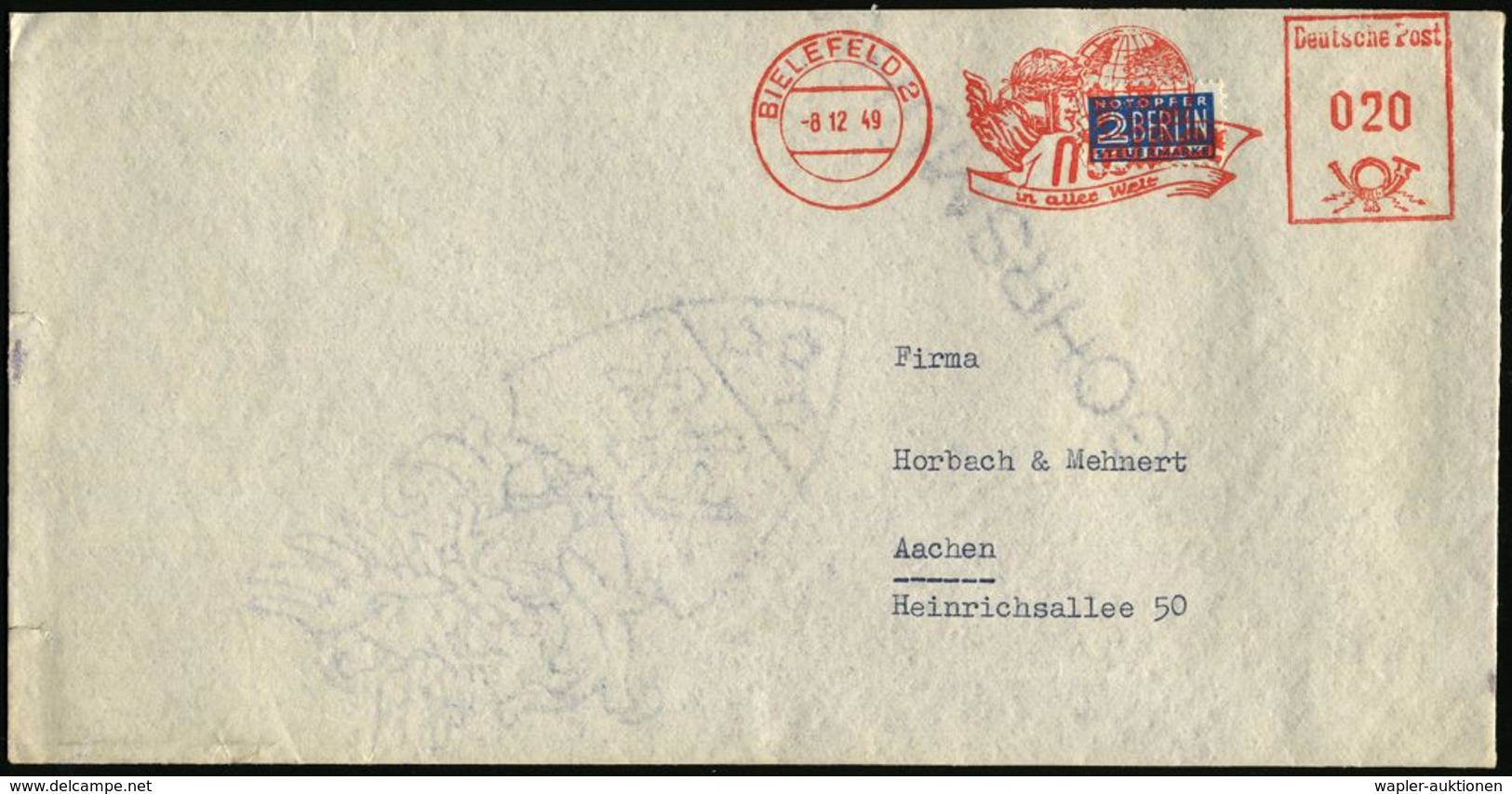 F A H R R A D  / INDUSTRIE & ZUBEHÖR : BIELEFELD 2/ Meister In Aller Welt 1949 (8.12.) Dekorativer AFS = Kopf Radrennfah - Autres (Terre)