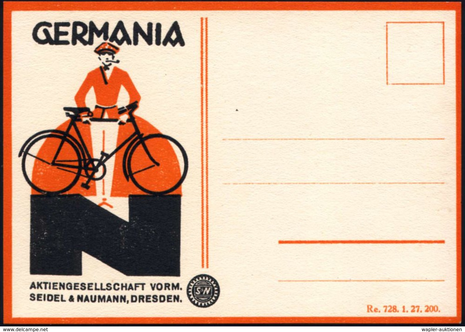 F A H R R A D  / INDUSTRIE & ZUBEHÖR : Dresden 1927 Zweifarbige Reklame-Künstler-Ak.: GERMANIA/..SEIDEL & NAUMANN (Radfa - Other (Earth)