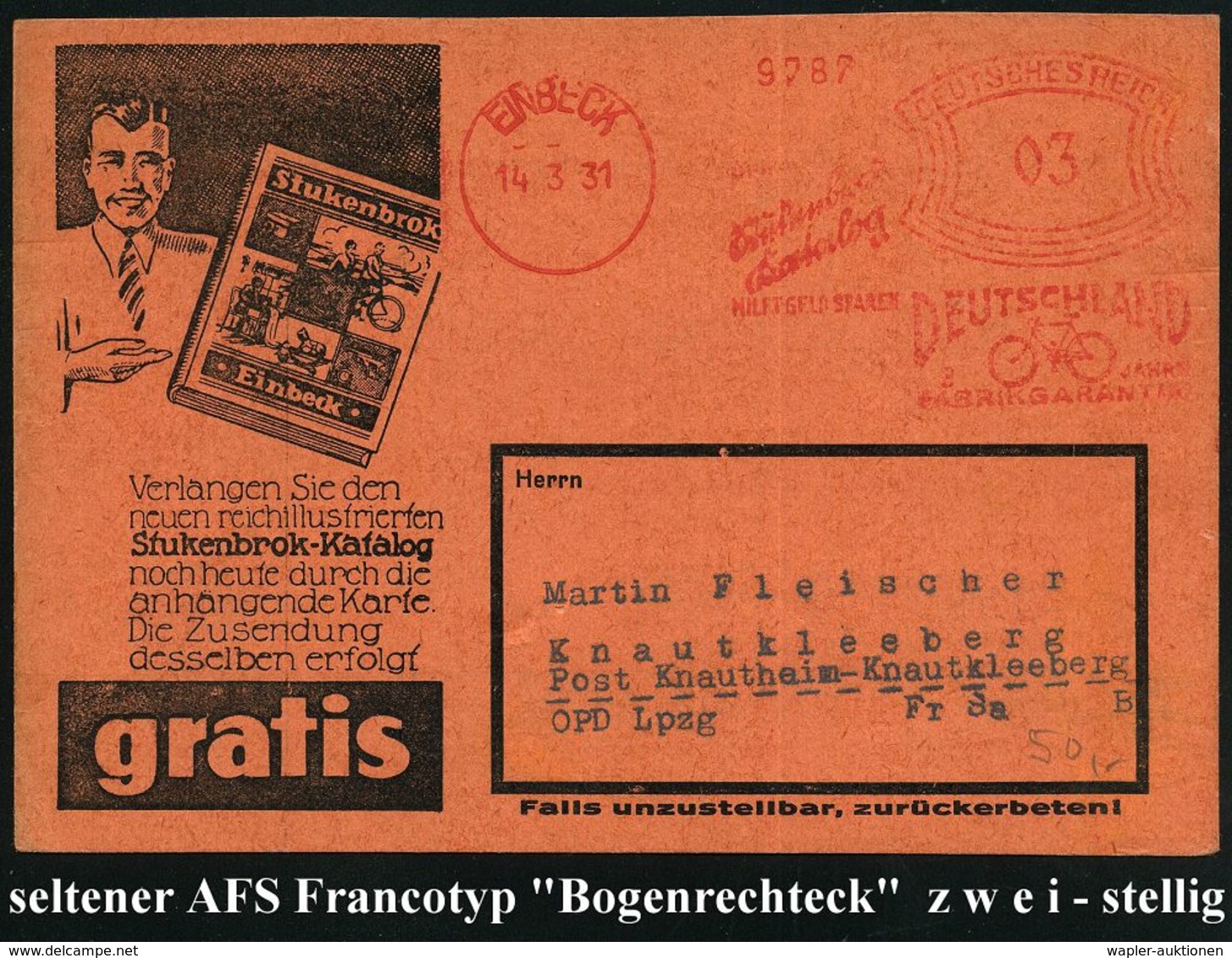 F A H R R A D  / INDUSTRIE & ZUBEHÖR : EINBECK/ ..Stukenbrok/ Katalog/ ..DEUTSCHLAND/ 3 JAHRE/ FABRIKGARANTIE 1931 (14.3 - Autres (Terre)