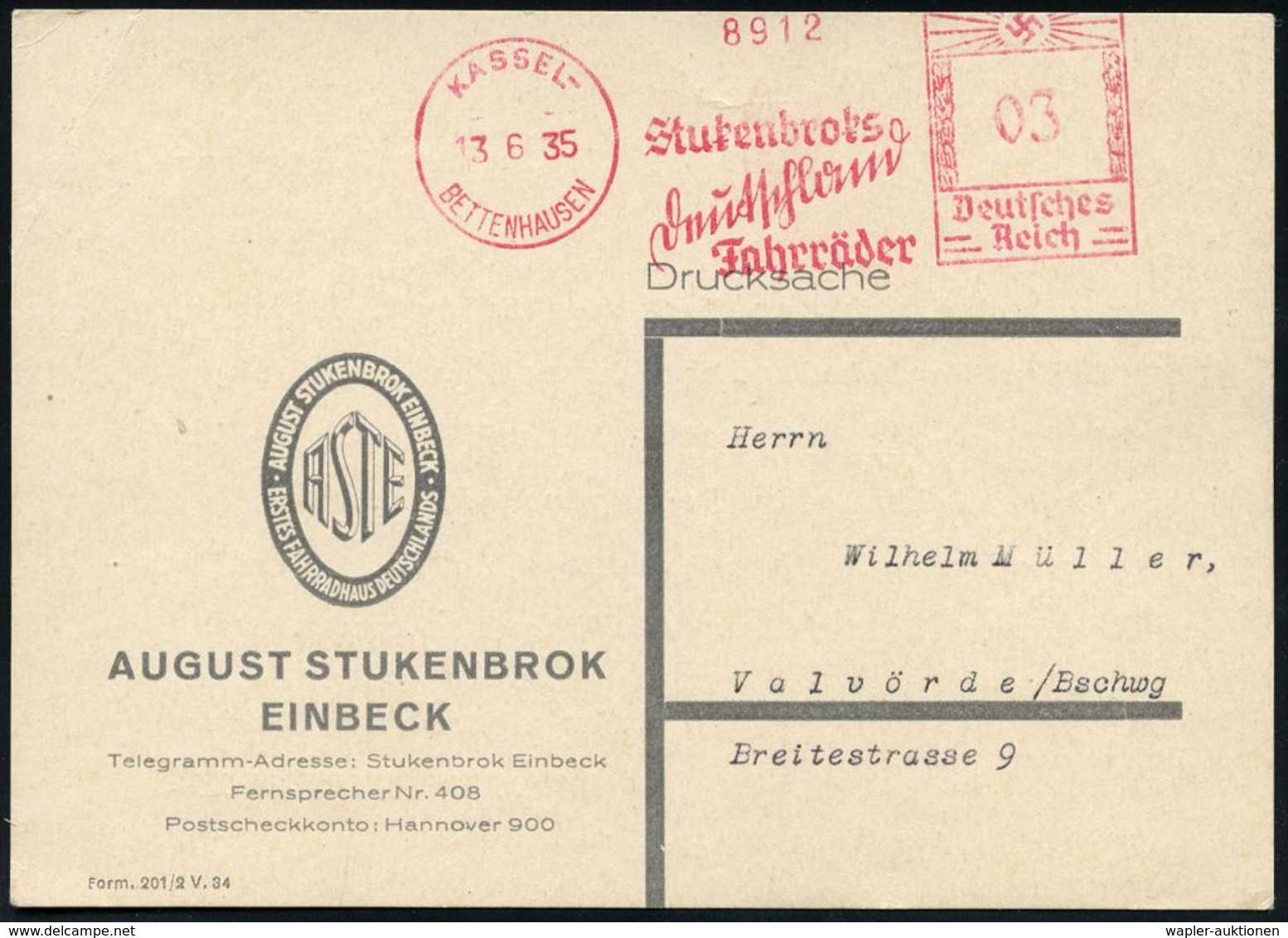 F A H R R A D  / INDUSTRIE & ZUBEHÖR : KASSEL-/ BETTENHAUSEN/ Stukenbroks/ Deutschland/ Fahrräder 1935 (13.6.) Sehr Selt - Sonstige (Land)