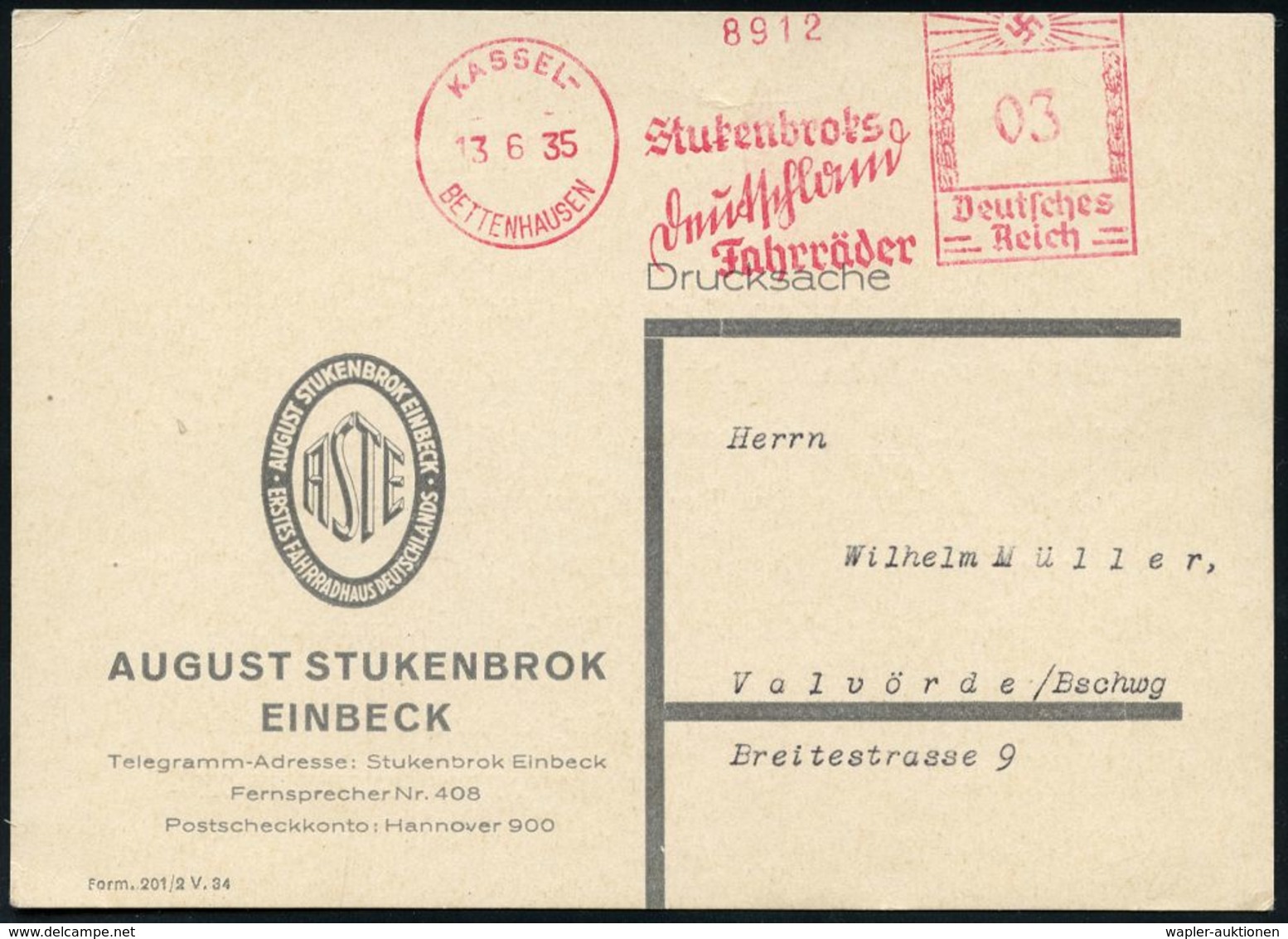 F A H R R A D  / INDUSTRIE & ZUBEHÖR : KASSEL-/ BETTENHAUSEN/ Stukenbroks/ Deutschland/ Fahrräder 1935 (13.6.) Sehr Selt - Autres (Terre)