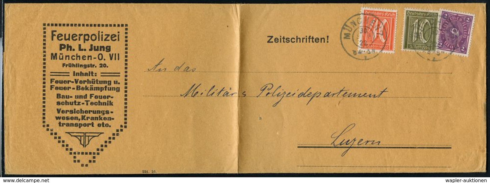 FEUERWEHR / BRANDVERHÜTUNG & -BEKÄMPFUNG : MÜNCHEN 7./ B 1922 (30.9.) Bayer. 2K Auf Infla-Frankatur, Zeitungs-Sb: "Feuer - Firemen