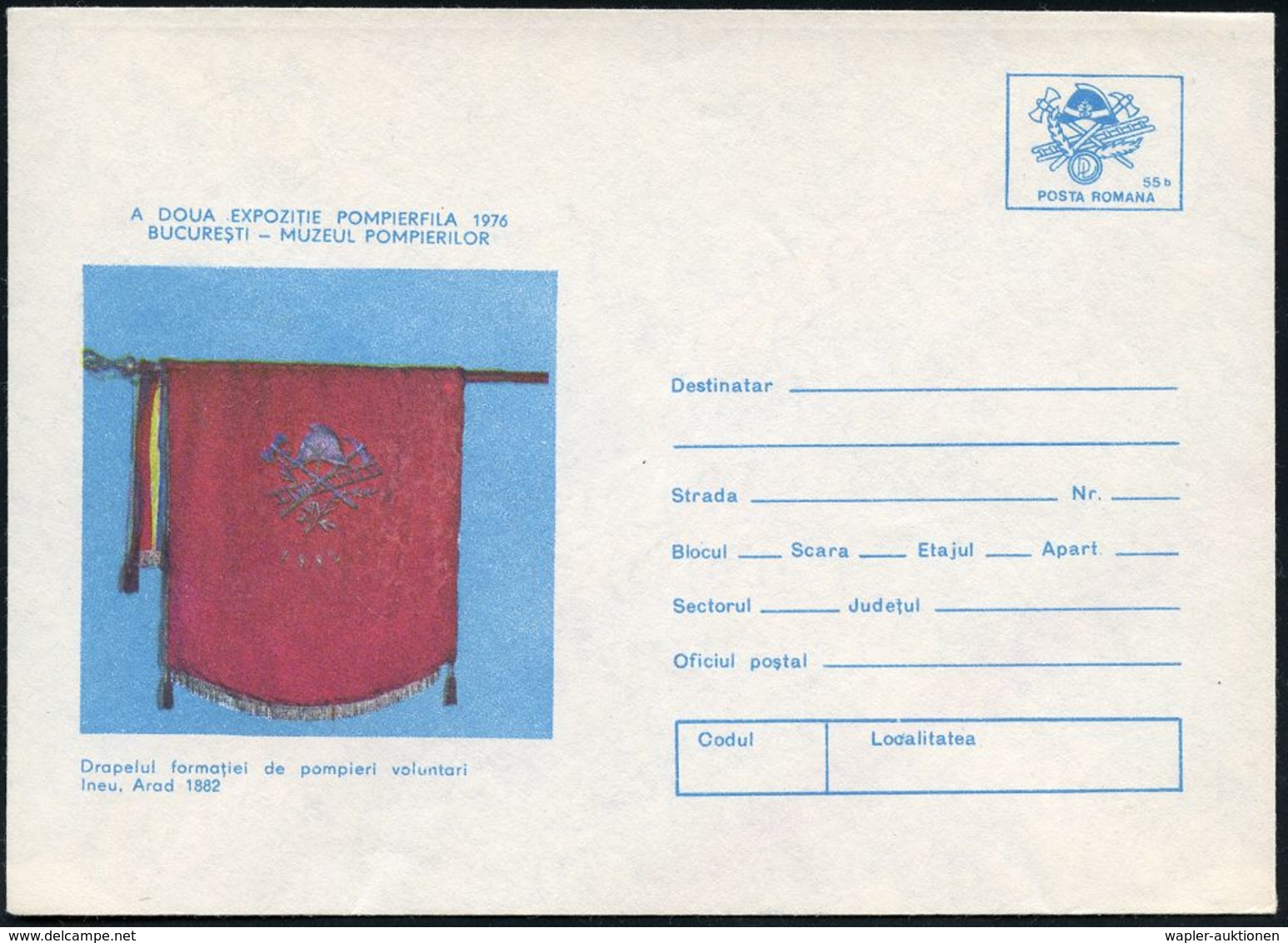 FEUERWEHR / BRANDVERHÜTUNG & -BEKÄMPFUNG : RUMÄNIEN 1976 55. B. Sonder-U. Feuerwehr-Museum, Blau: Feuerwehr-Flagge Von A - Sapeurs-Pompiers