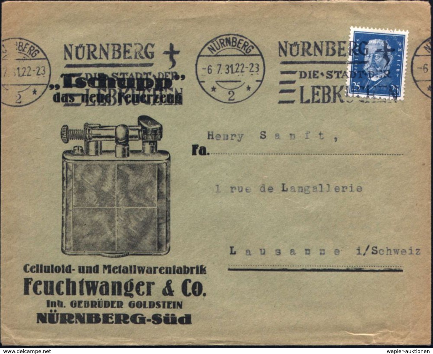 ZÜNDWAREN / PYROTECHNIK / FEUERWERK : NÜRNBERG/ *2*/ DIE STADT DER/ LEBKUCHEN 1931 (6.7.) MWSt Auf Reklame-Bf.: "Tschupp - Sapeurs-Pompiers