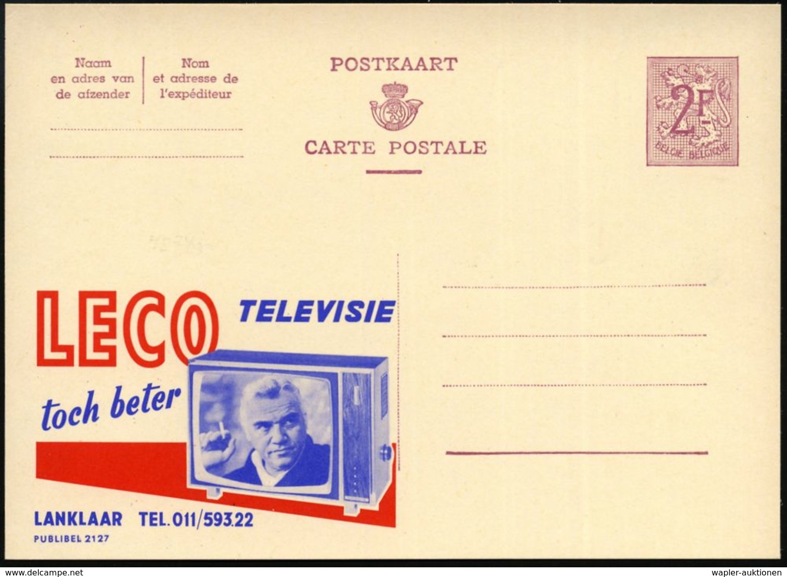 FILM / FILMVERLEIH / FILMTITEL / KINO : BELGIEN 1959 2 F. Reklame-P, Weinrot: LECO TELEVISIE Mit Lorne Greene (= US-Scha - Cinema