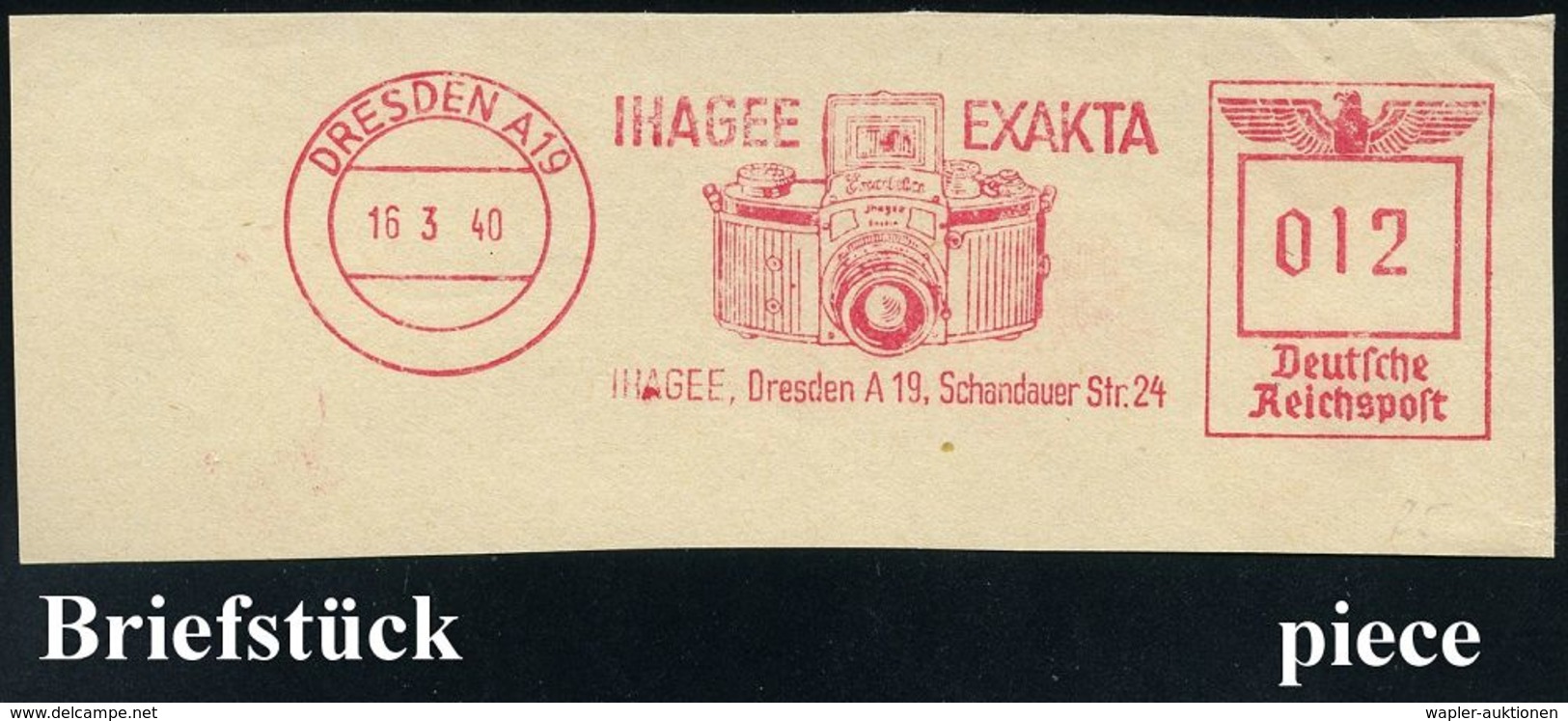 FOTOGRAFIE / KAMERAS / FOTOINDUSTRIE : DRESDEN A19/ IHAGEE EXAKTA.. 1940 (16.3.) Dekorativer AFS = Kleinbild-Kamera , Kl - Fotografie