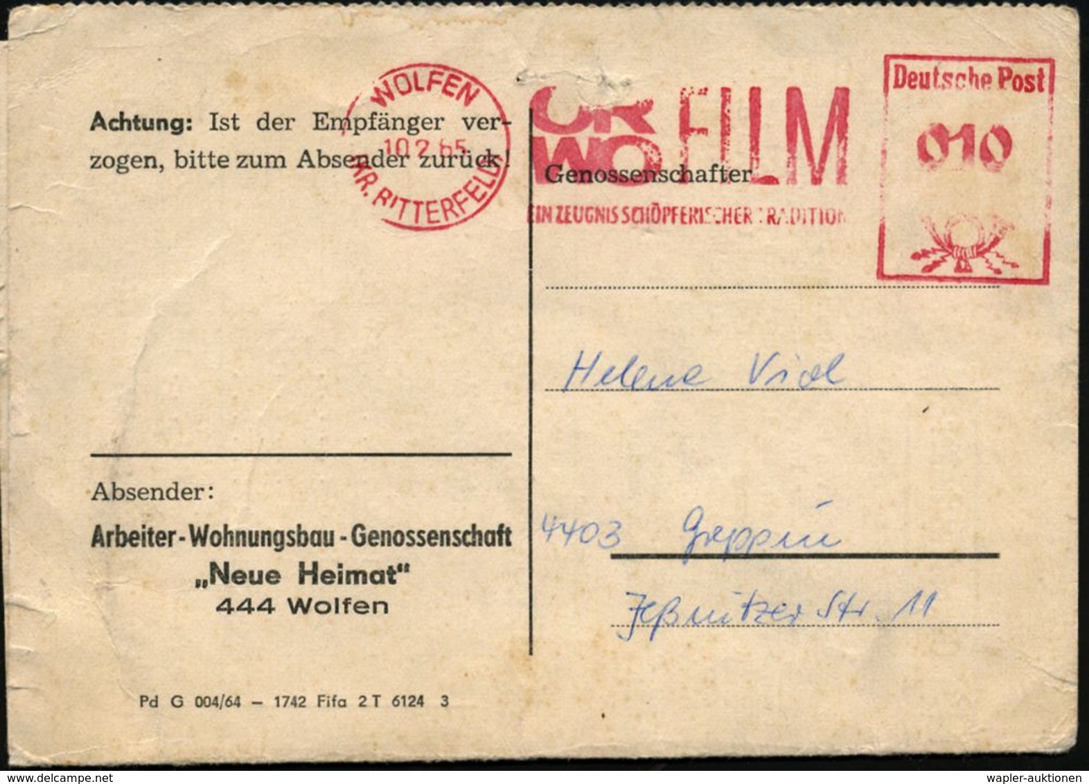 FOTOGRAFIE / KAMERAS / FOTOINDUSTRIE : WOLFEN/ (KR.BITTERFELD)ORWO FILM/ EIN ZEUGNIS SCHÖPFERISCHER TRADITION 1965 (10.2 - Photographie