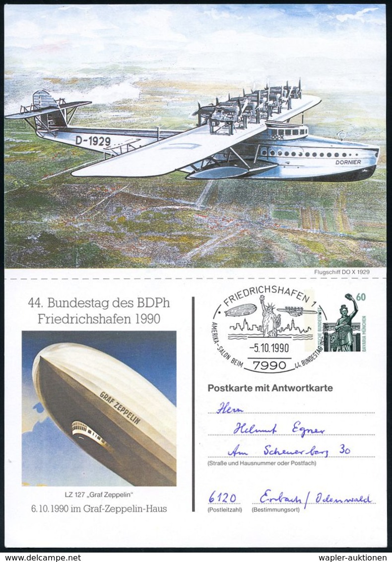 LUFTFAHRT-PIONIERE / PIONIER-FLÜGE : 7990 FRIEDRICHSHAFEN 1/ AMERIKA-SALON BEIM 44.BUNDESTAG DES BDPH 1990 (5.10.) SSt = - Autres (Air)