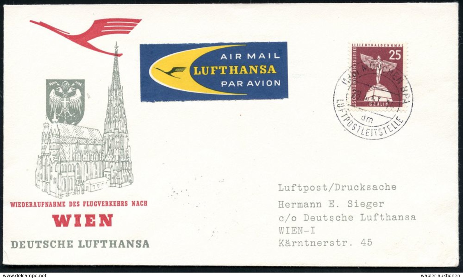 DEUTSCHE LUFTHANSA (DLH): ERSTFLÜGE / SONDERFLÜGE / REGULÄRE FLUGPOST : (13b) MÜNCHEN BPA/ Am/ LUFTPOSTLEITSTELLE 1957 ( - Other (Air)