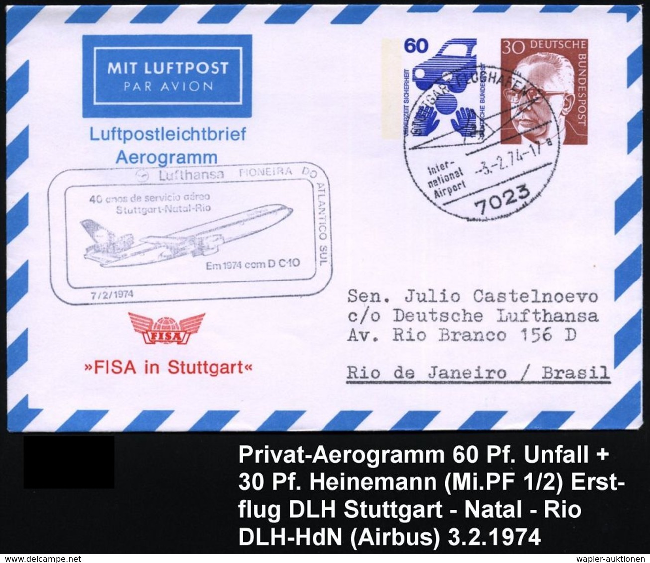 DEUTSCHE LUFTHANSA (DLH): ERSTFLÜGE / SONDERFLÜGE / REGULÄRE FLUGPOST : 7023 STUTTGART FLUGHAFEN/ Inter-/ National/ Airp - Sonstige (Luft)